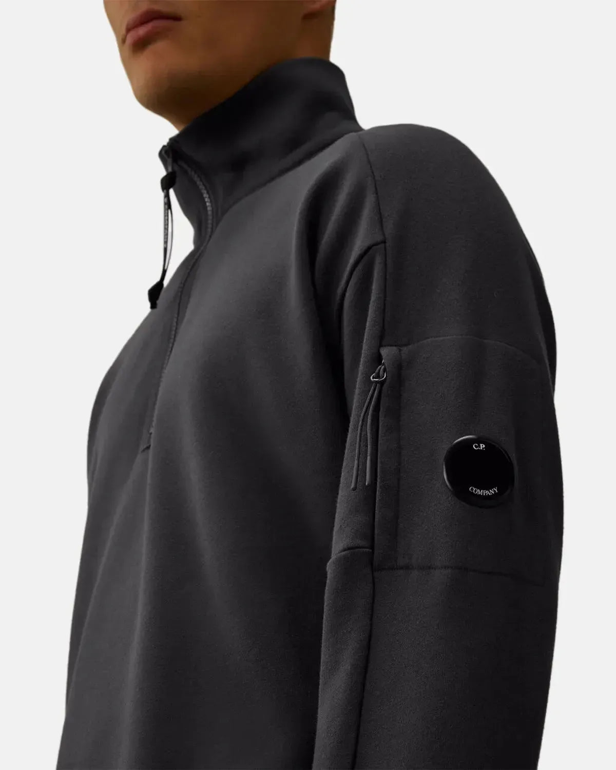 CP COMPANY-CP COMPANY DIAGONAL RAISED FLEECE 1/4 ZIP SWEATSHIRT TOTAL ECLIPSE-NORTHERN THREADS DESIGNER MENSWEAR