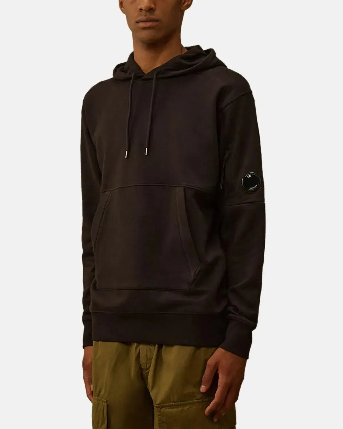 CP COMPANY-CP COMPANY DIAGONAL RAISED FLEECE LENS HOODIE BLACK-NORTHERN THREADS DESIGNER MENSWEAR