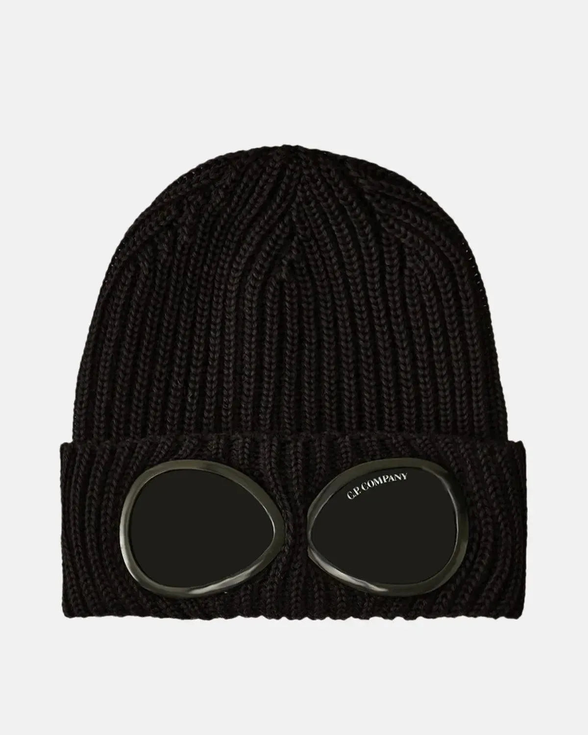 CP COMPANY-CP COMPANY EXTRA FINE MERINO WOOL GOGGLE BEANIE BLACK-NORTHERN THREADS DESIGNER MENSWEAR