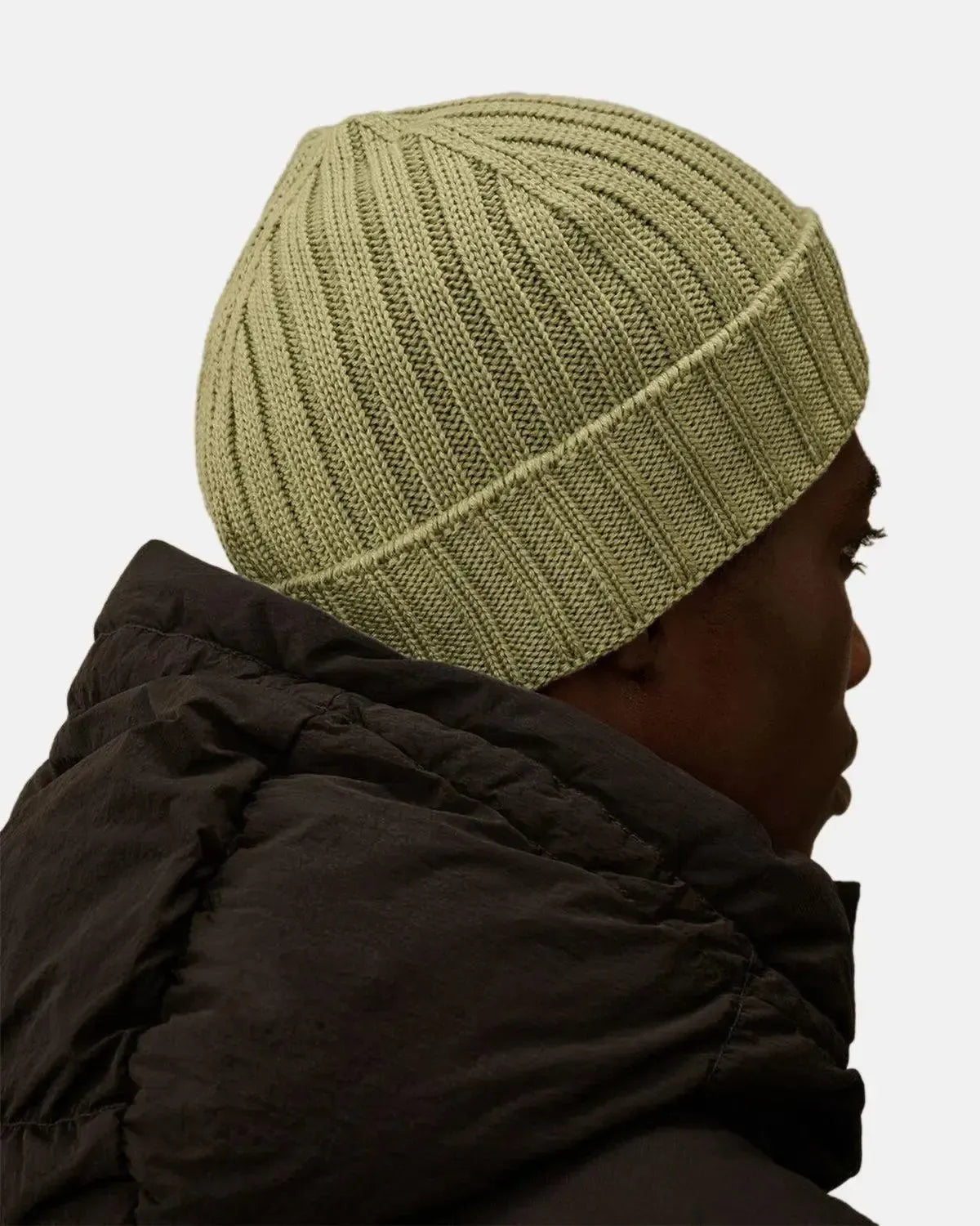 CP COMPANY-CP COMPANY EXTRA FINE MERINO WOOL LOGO BEANIE TEA GREEN-NORTHERN THREADS DESIGNER MENSWEAR