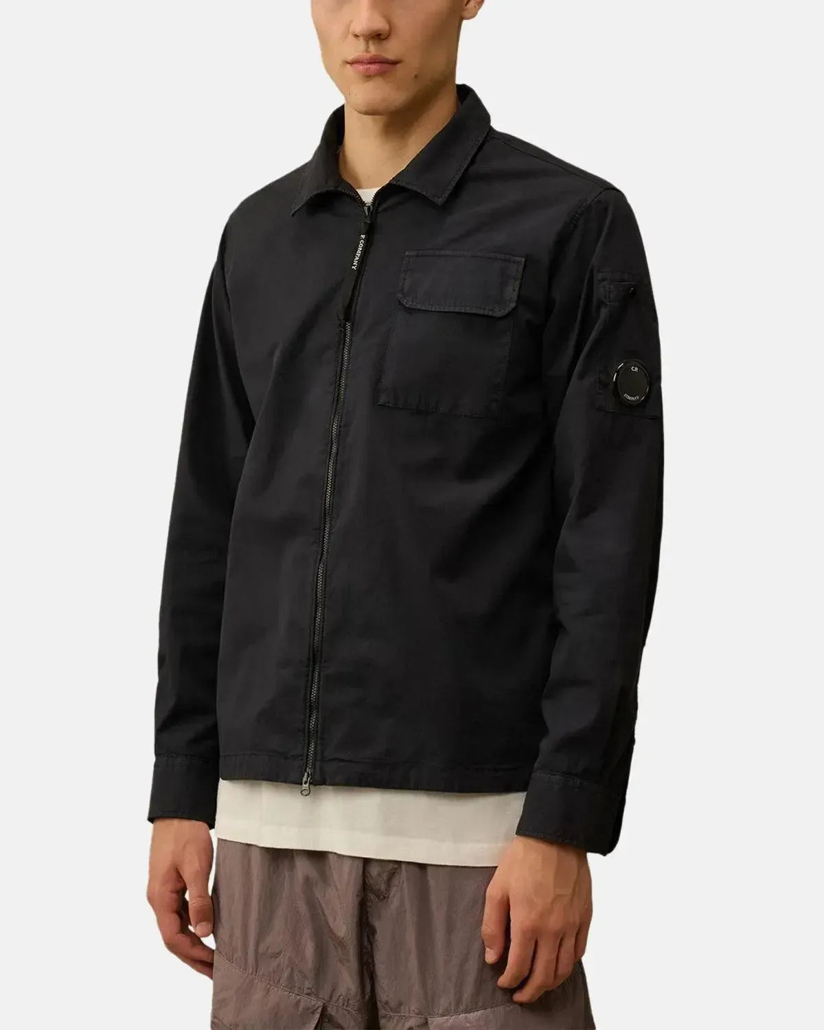 CP COMPANY-CP COMPANY ORGANIC GABARDINE FULL ZIP OVERSHIRT TOTAL ECLIPSE-NORTHERN THREADS DESIGNER MENSWEAR