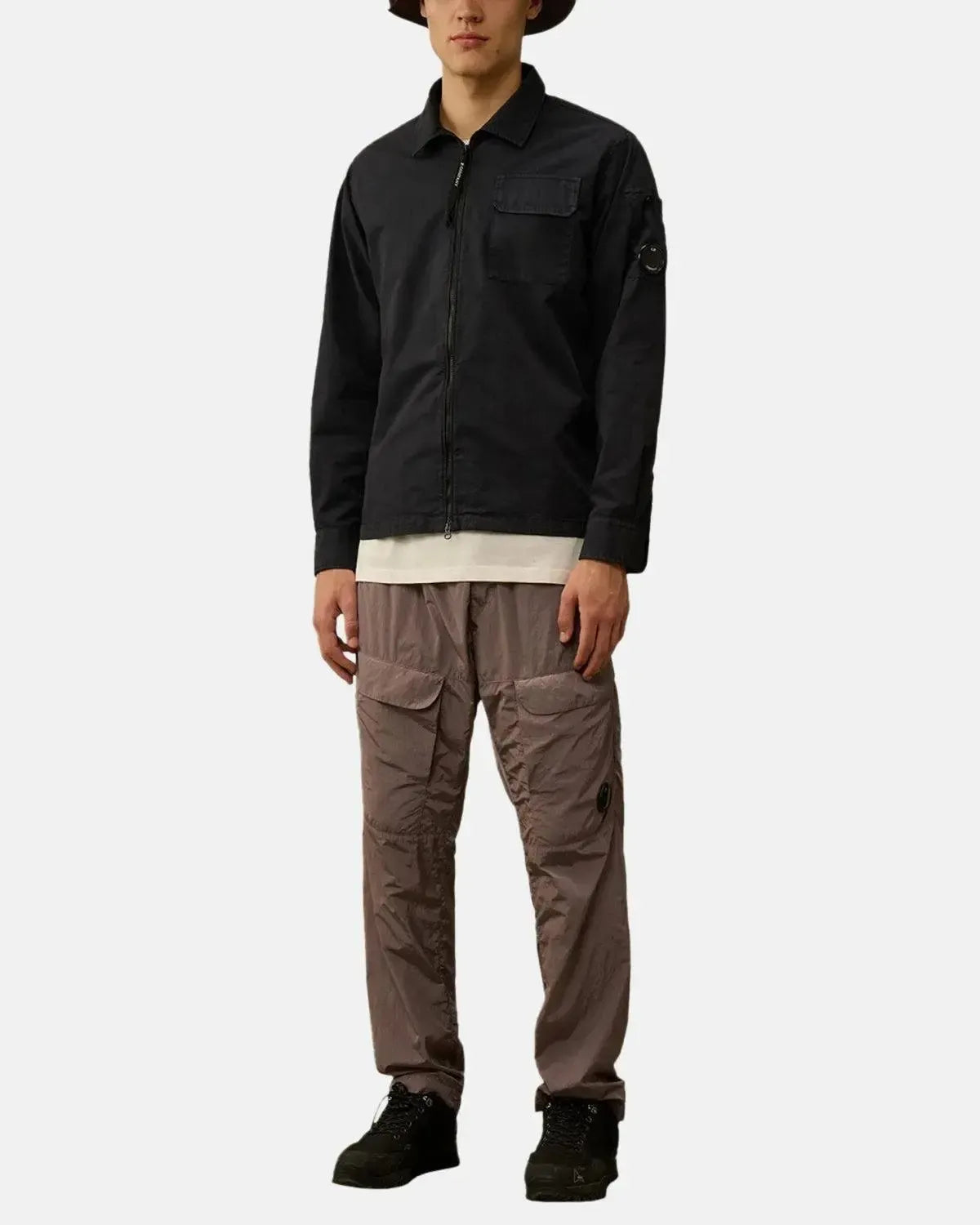 CP COMPANY-CP COMPANY ORGANIC GABARDINE FULL ZIP OVERSHIRT TOTAL ECLIPSE-NORTHERN THREADS DESIGNER MENSWEAR
