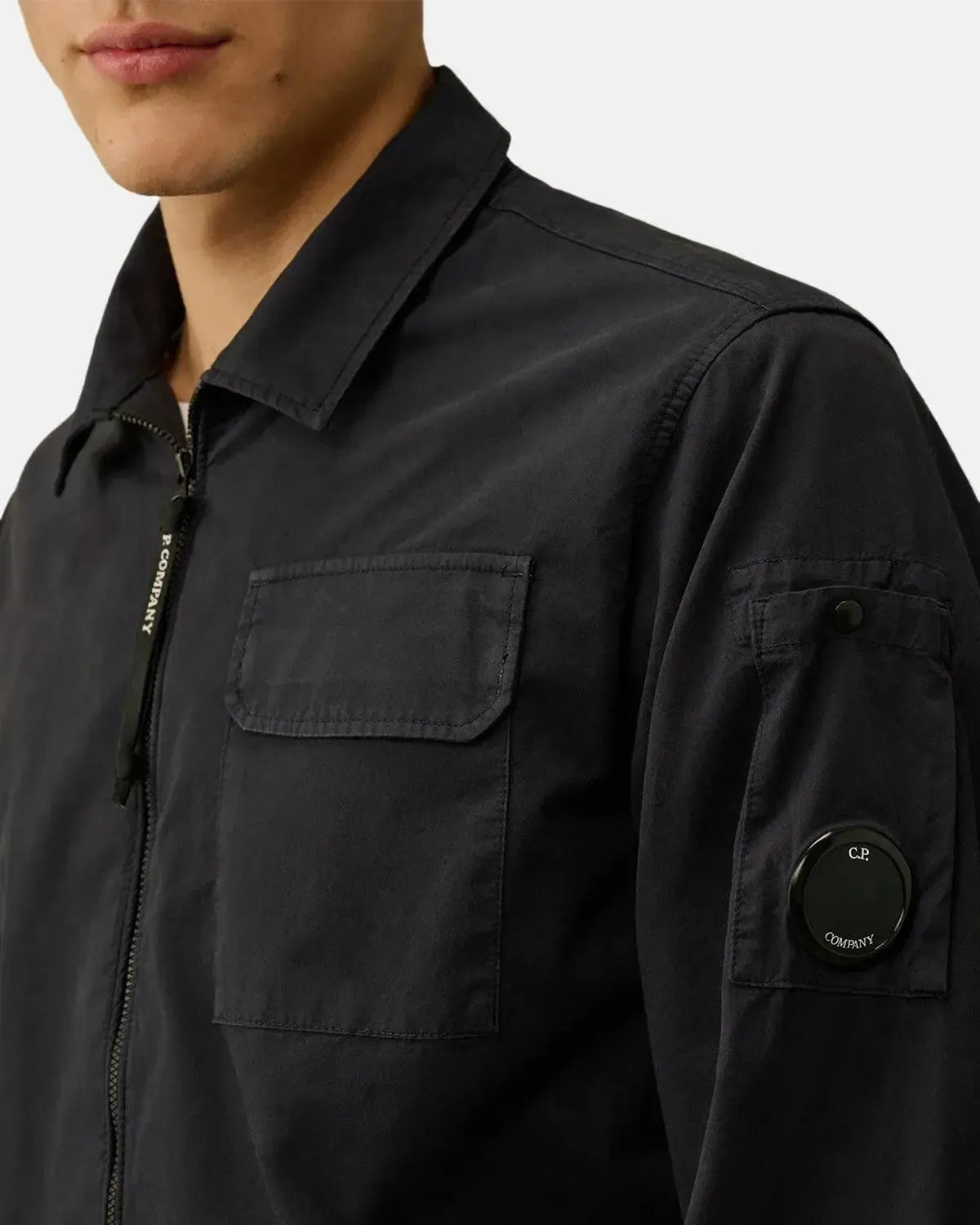 CP COMPANY-CP COMPANY ORGANIC GABARDINE FULL ZIP OVERSHIRT TOTAL ECLIPSE-NORTHERN THREADS DESIGNER MENSWEAR
