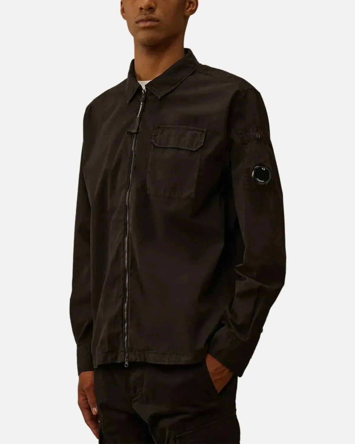 CP COMPANY-CP COMPANY ORGANIC GABARDINE ZIPPED OVERSHIRT BLACK-NORTHERN THREADS DESIGNER MENSWEAR