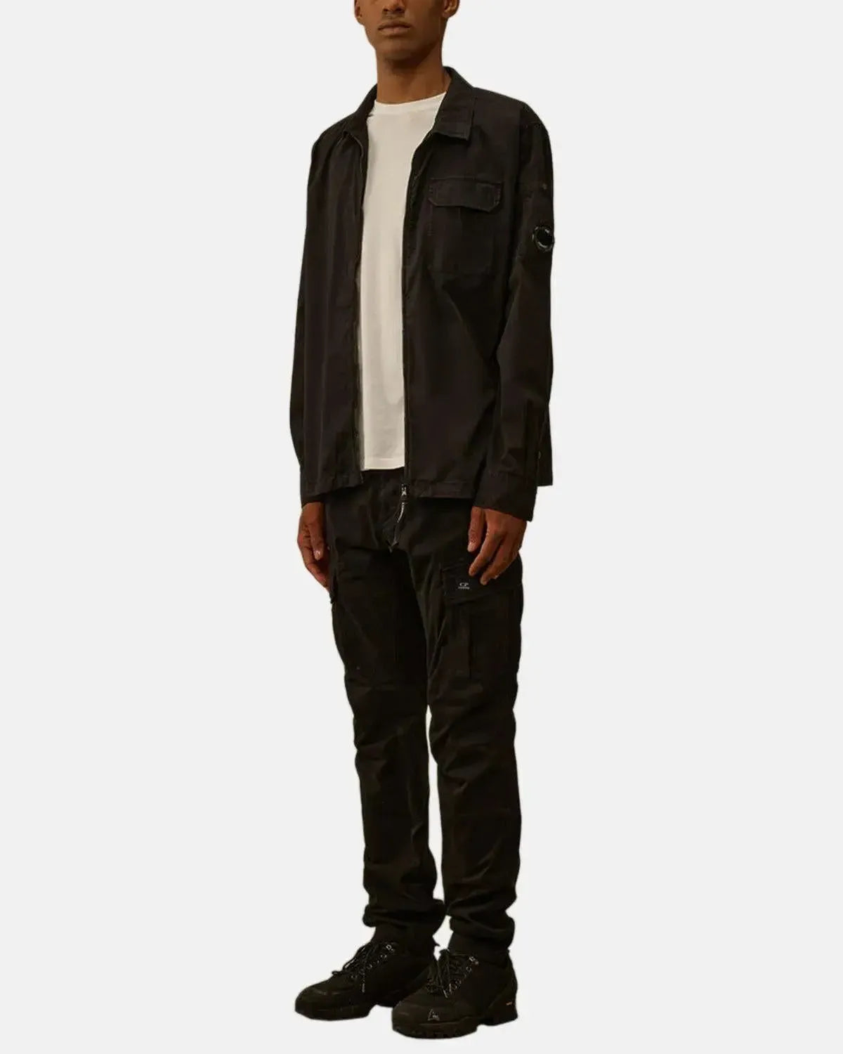 CP COMPANY-CP COMPANY ORGANIC GABARDINE ZIPPED OVERSHIRT BLACK-NORTHERN THREADS DESIGNER MENSWEAR