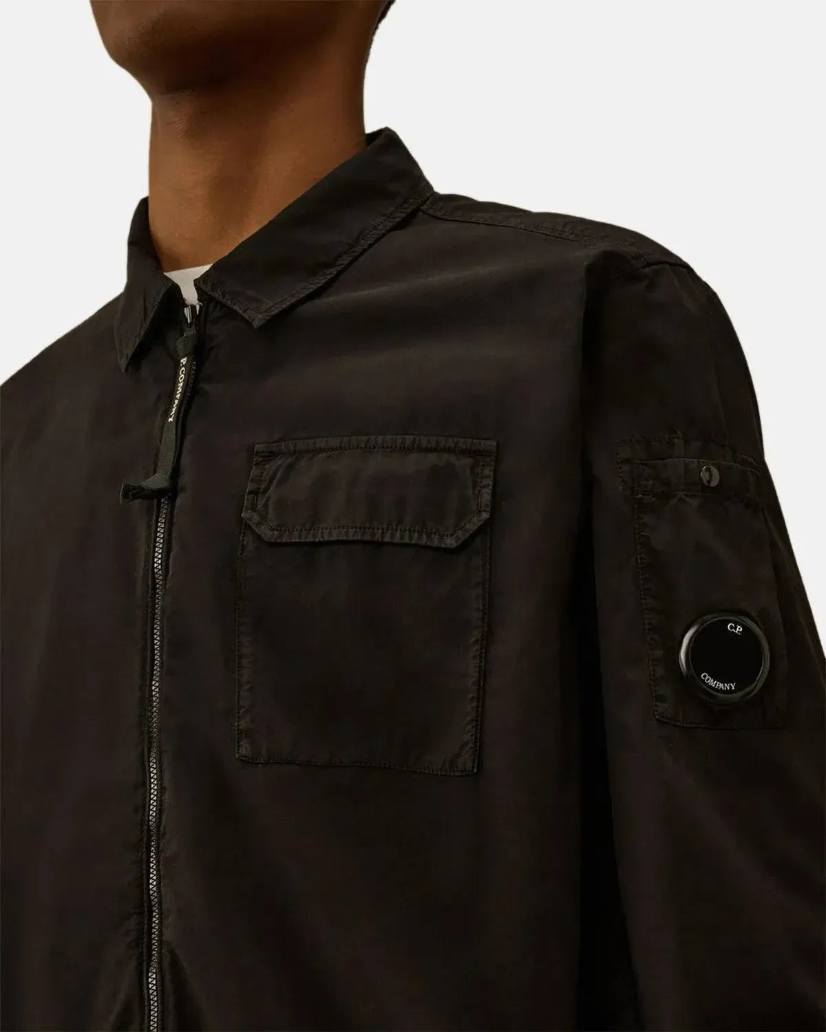 CP COMPANY-CP COMPANY ORGANIC GABARDINE ZIPPED OVERSHIRT BLACK-NORTHERN THREADS DESIGNER MENSWEAR