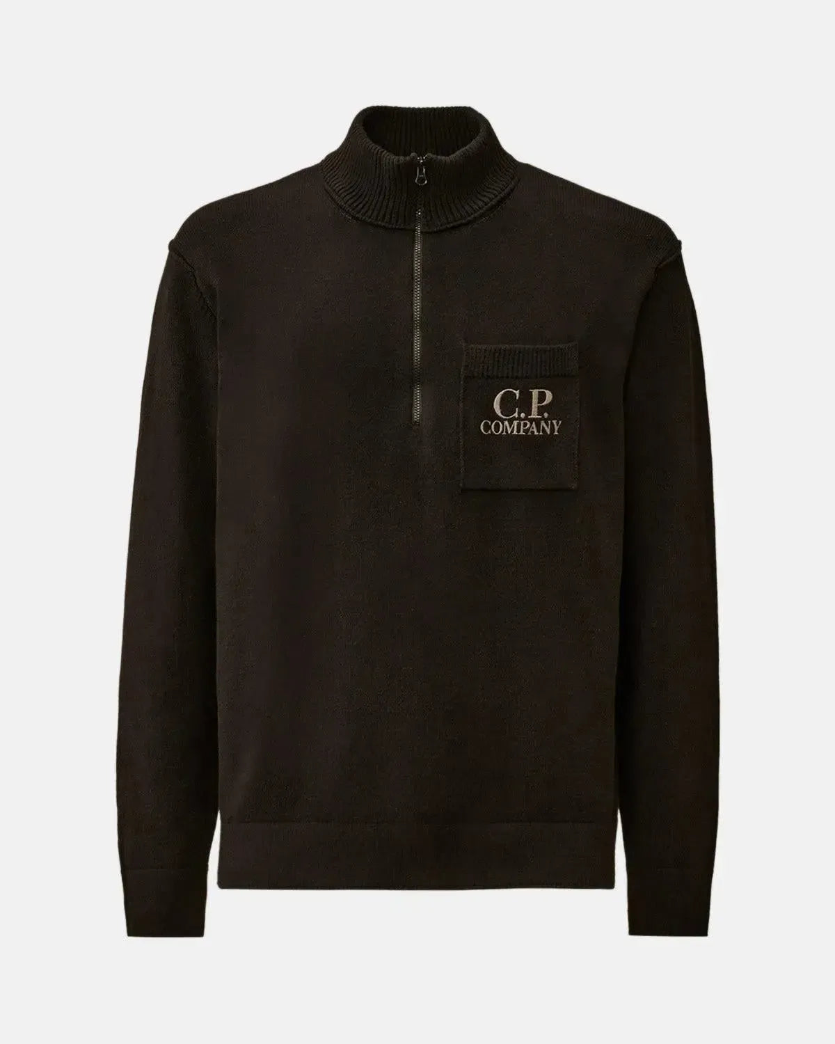 CP COMPANY-CP COMPANY SOFT COTTON STRETCH CHEST POCKET 1/4 ZIP KNIT BLACK-NORTHERN THREADS DESIGNER MENSWEAR