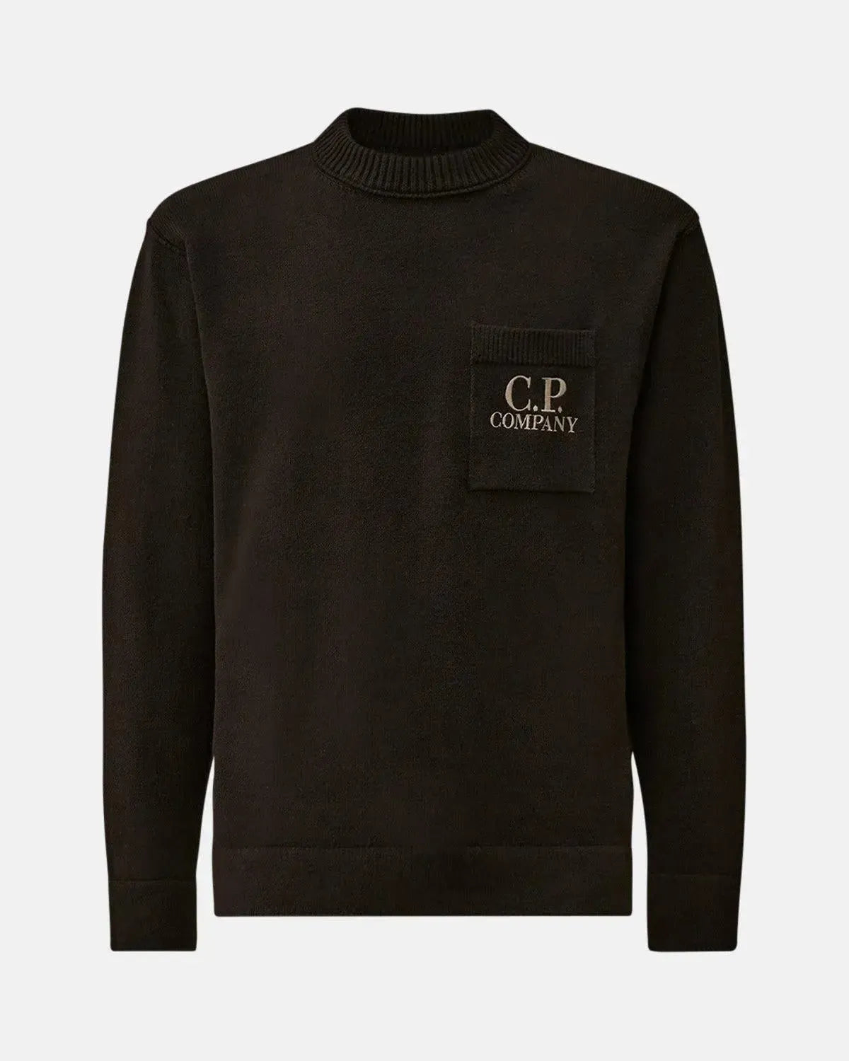 CP COMPANY-CP COMPANY SOFT COTTON STRETCH CHEST POCKET CREWNECK KNIT BLACK-NORTHERN THREADS DESIGNER MENSWEAR
