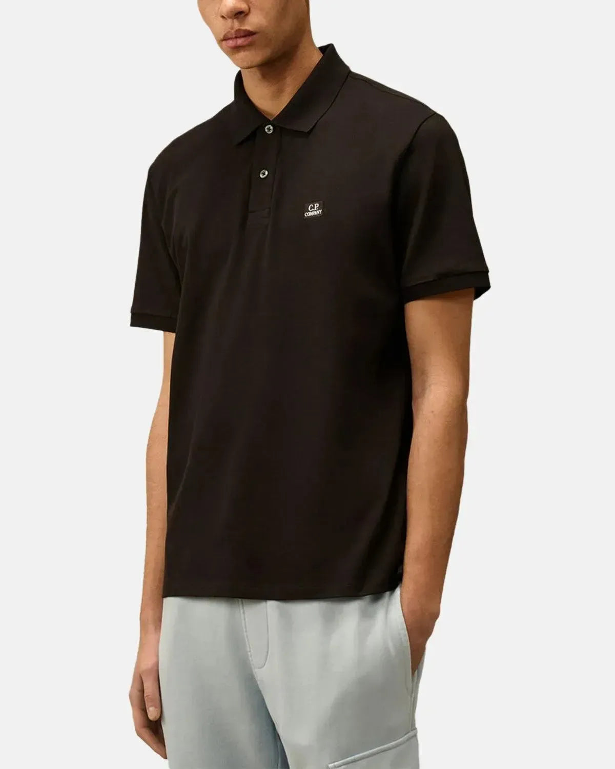 CP COMPANY-CP COMPANY STRETCH PIQUET LOGO POLO BLACK-NORTHERN THREADS DESIGNER MENSWEAR