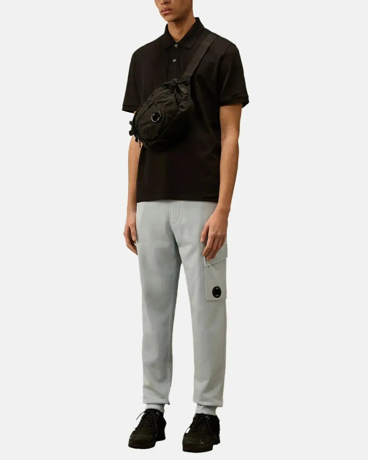 CP COMPANY-CP COMPANY STRETCH PIQUET LOGO POLO BLACK-NORTHERN THREADS DESIGNER MENSWEAR
