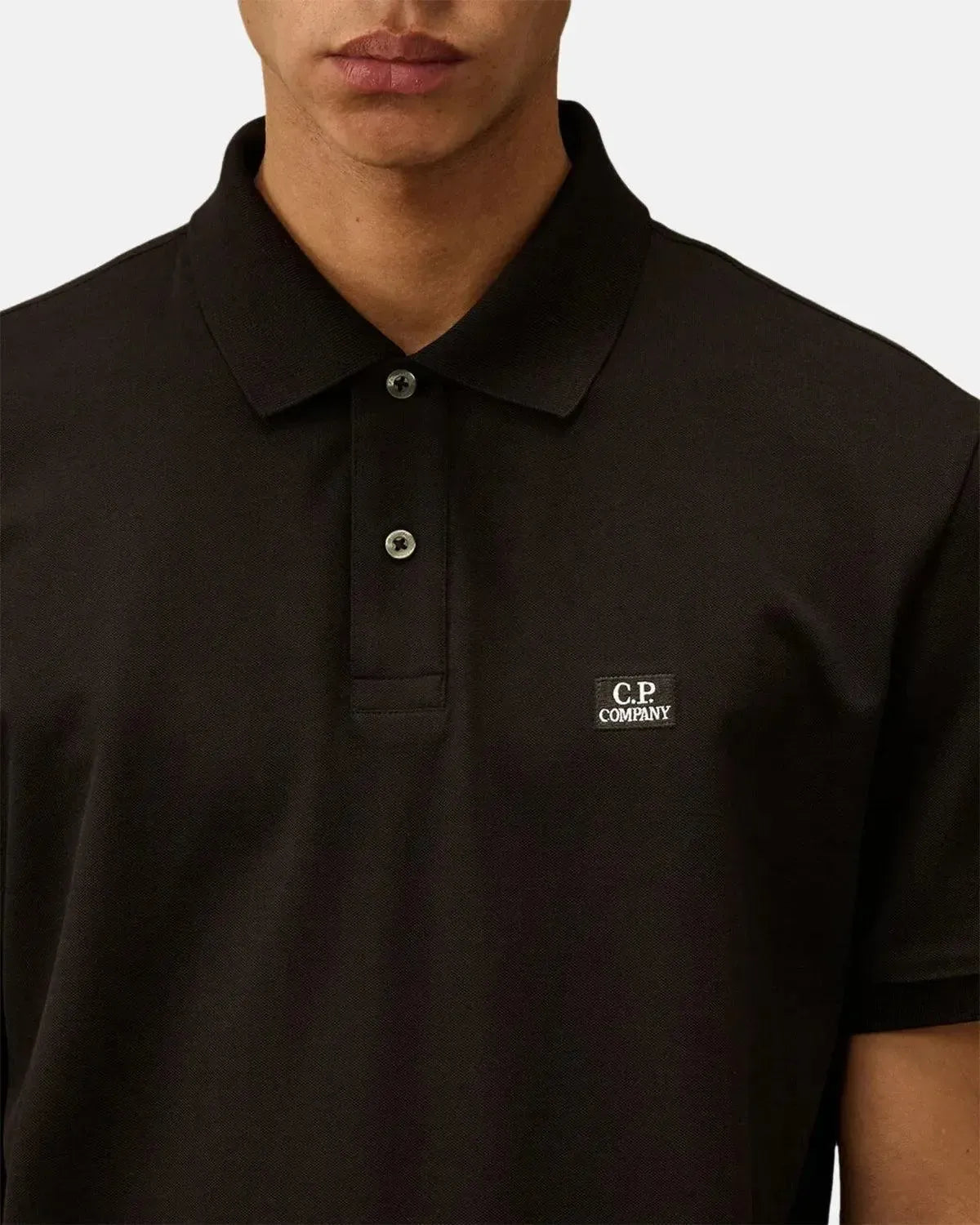 CP COMPANY-CP COMPANY STRETCH PIQUET LOGO POLO BLACK-NORTHERN THREADS DESIGNER MENSWEAR
