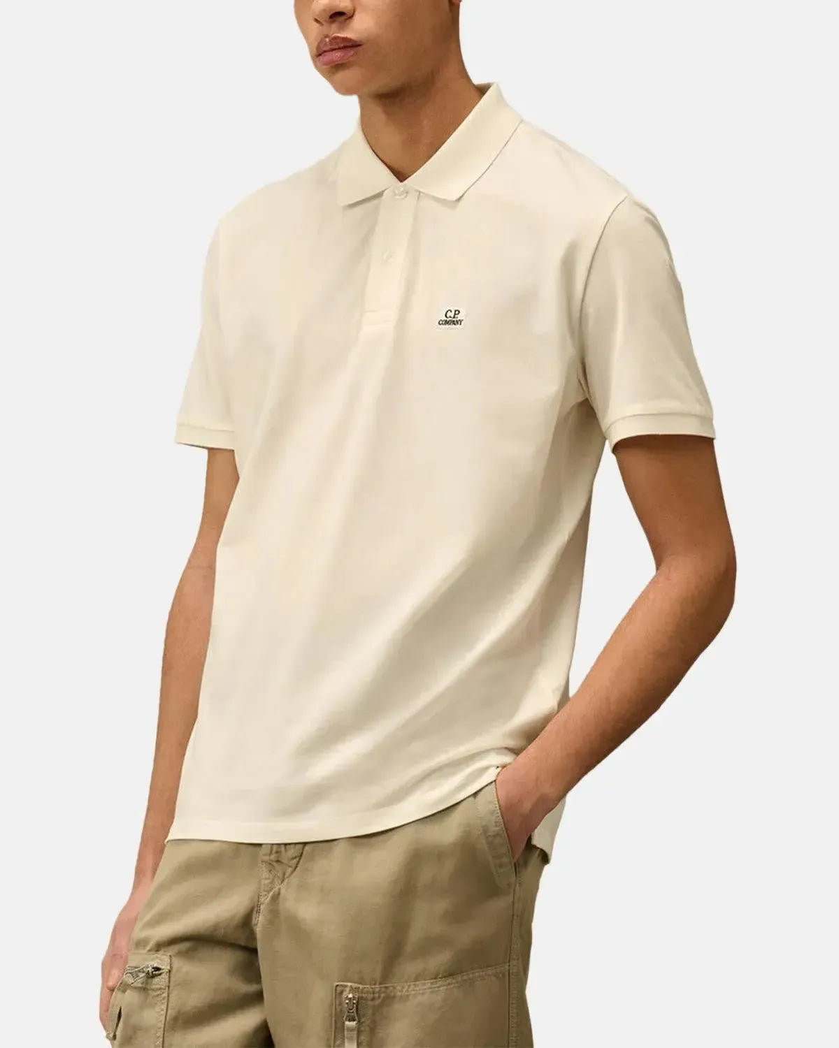 CP COMPANY-CP COMPANY STRETCH PIQUET LOGO POLO GAUZE WHITE-NORTHERN THREADS DESIGNER MENSWEAR