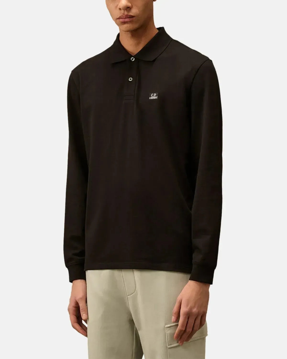 CP COMPANY-CP COMPANY STRETCH PIQUET LONGSLEEVE POLO BLACK-NORTHERN THREADS DESIGNER MENSWEAR