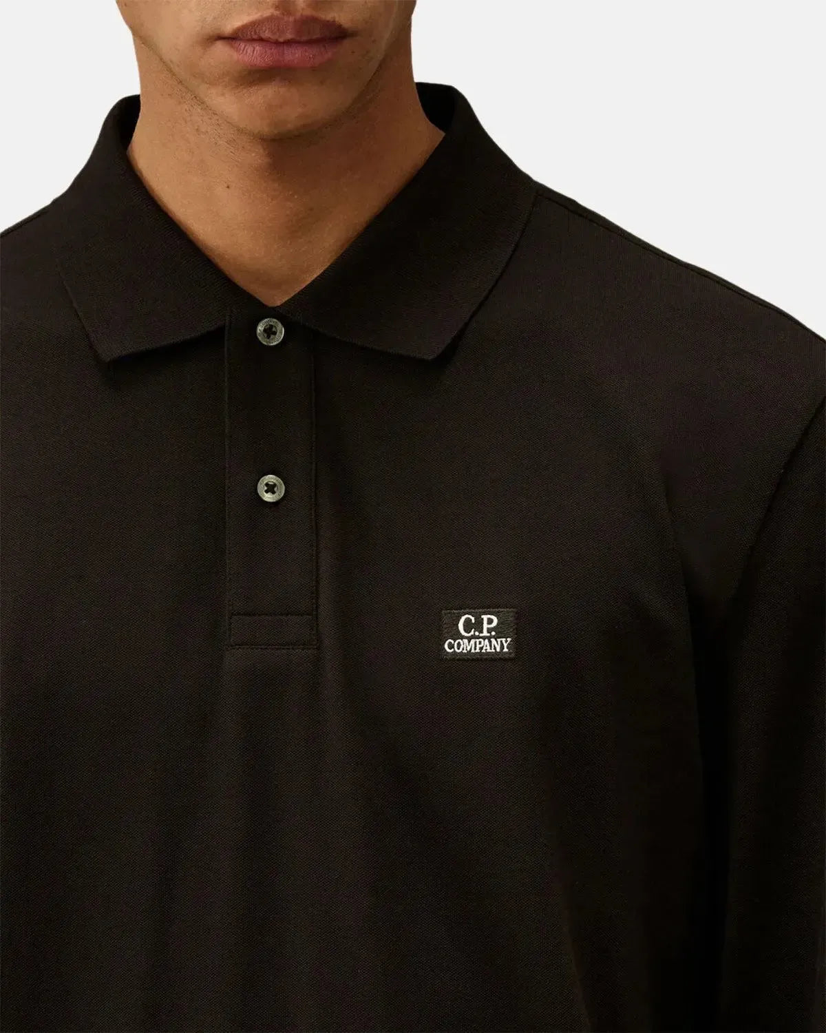 CP COMPANY-CP COMPANY STRETCH PIQUET LONGSLEEVE POLO BLACK-NORTHERN THREADS DESIGNER MENSWEAR