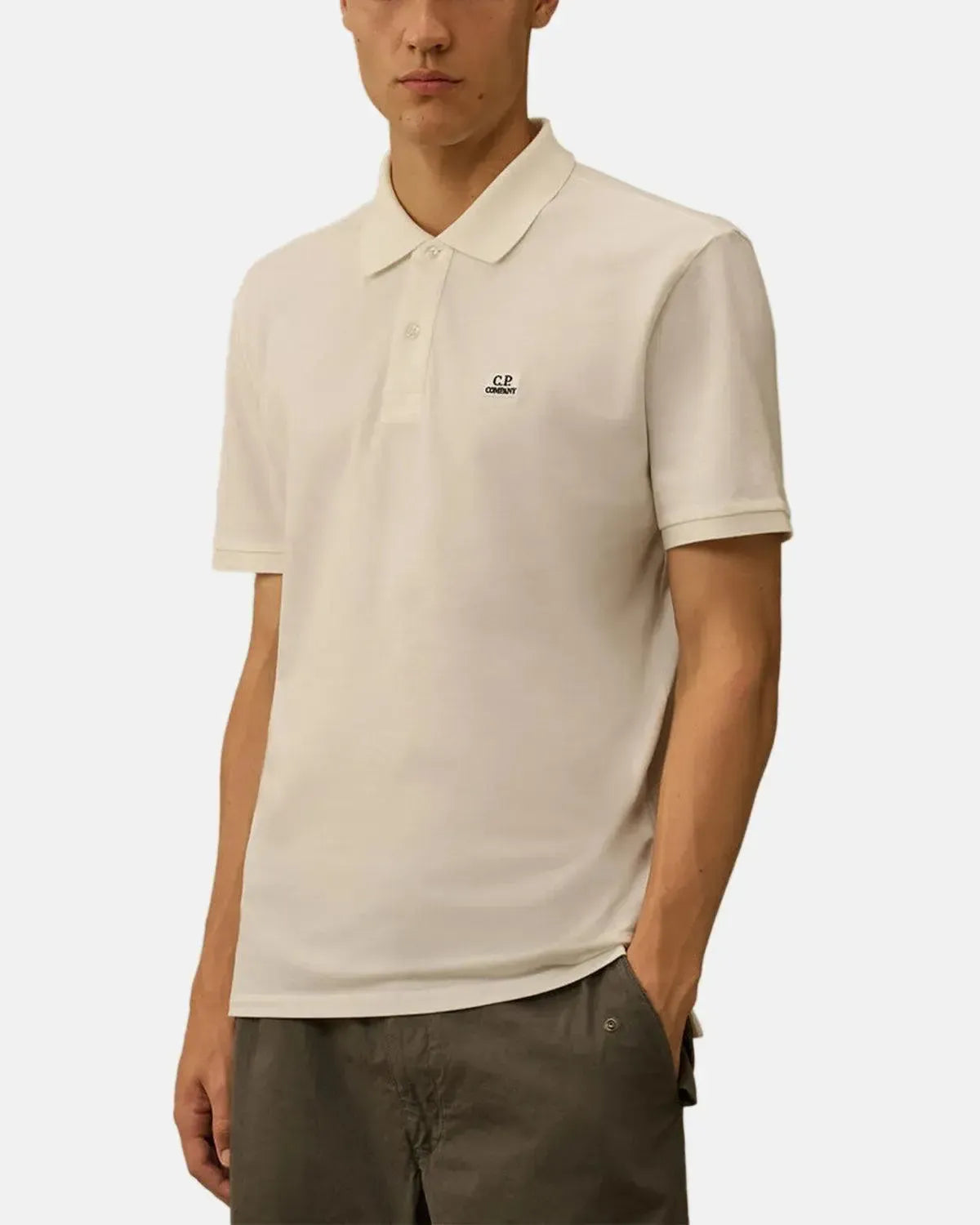 CP COMPANY-CP COMPANY STRETCH PIQUET SHORT SLEEVE POLO GAUZE WHITE-NORTHERN THREADS DESIGNER MENSWEAR