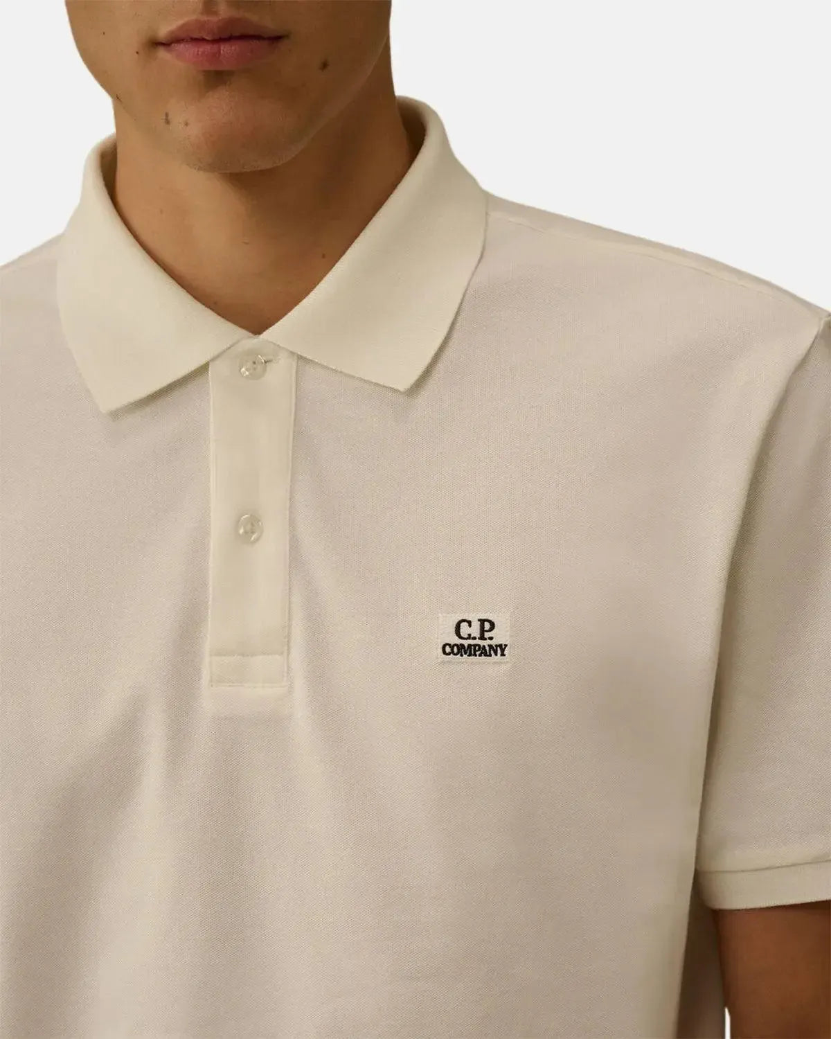 CP COMPANY-CP COMPANY STRETCH PIQUET SHORT SLEEVE POLO GAUZE WHITE-NORTHERN THREADS DESIGNER MENSWEAR