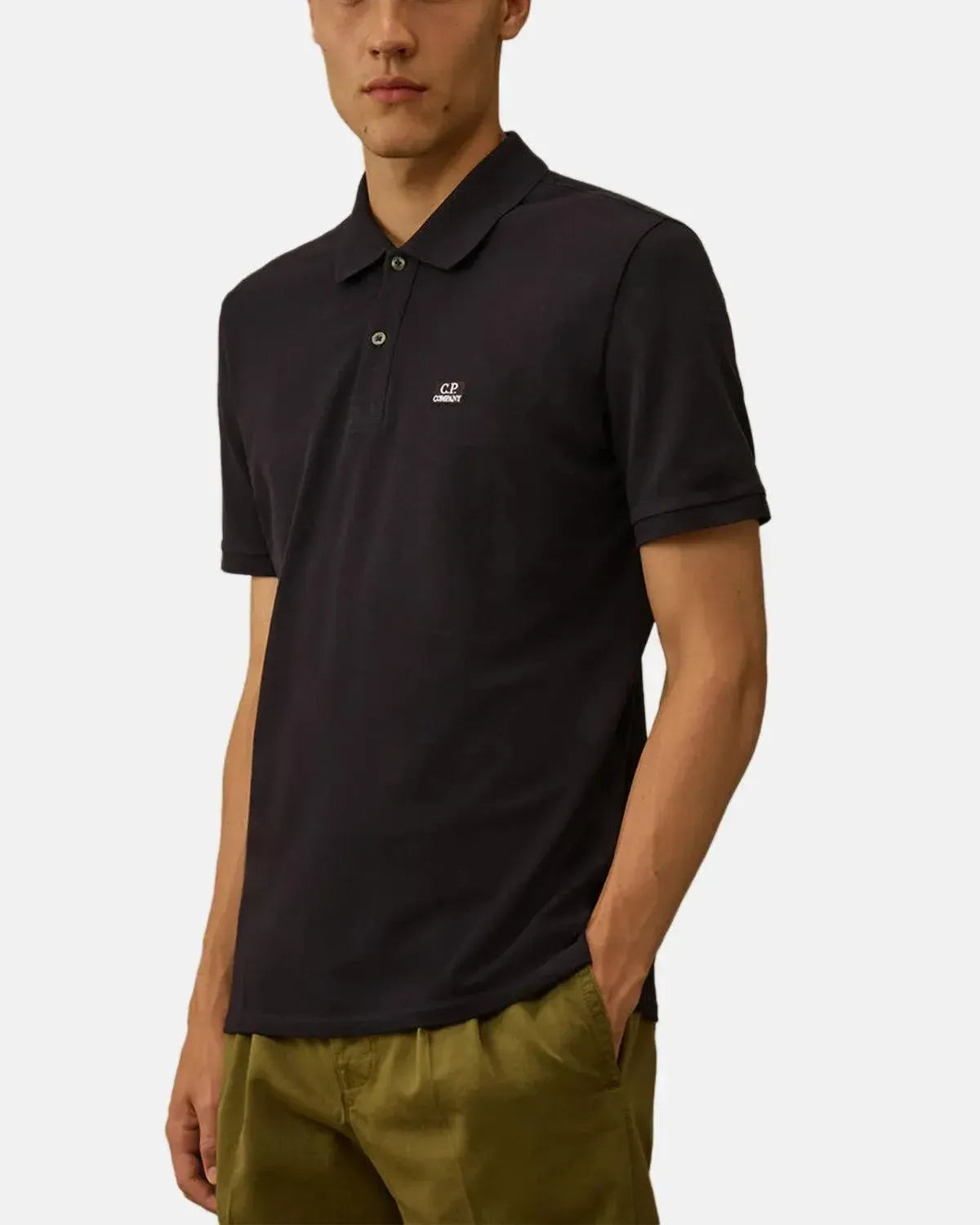 CP COMPANY-CP COMPANY STRETCH PIQUET SHORT SLEEVE POLO TOTAL ECLIPSE-NORTHERN THREADS DESIGNER MENSWEAR
