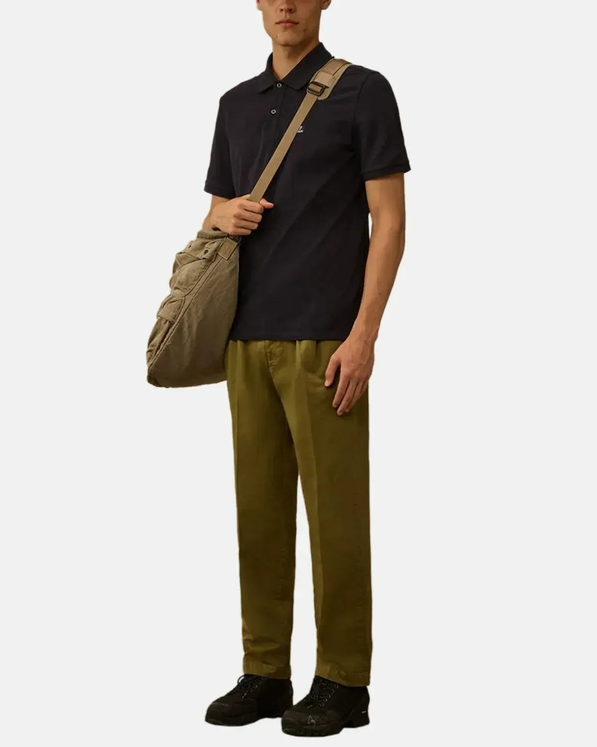 CP COMPANY-CP COMPANY STRETCH PIQUET SHORT SLEEVE POLO TOTAL ECLIPSE-NORTHERN THREADS DESIGNER MENSWEAR