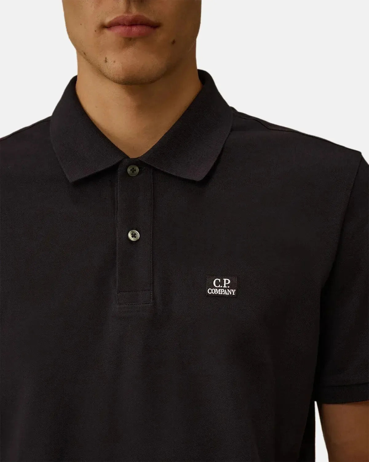 CP COMPANY-CP COMPANY STRETCH PIQUET SHORT SLEEVE POLO TOTAL ECLIPSE-NORTHERN THREADS DESIGNER MENSWEAR