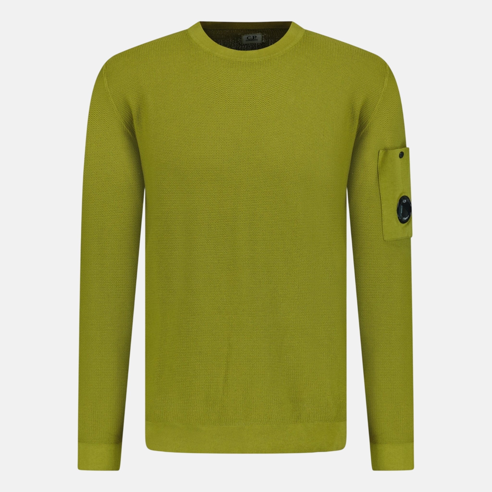 24ss C.P. Company クルーネックセーター ニット　オリーブ CP Company Crepe Arm Lens Knitted Jumper Olive | Northern Threads UK