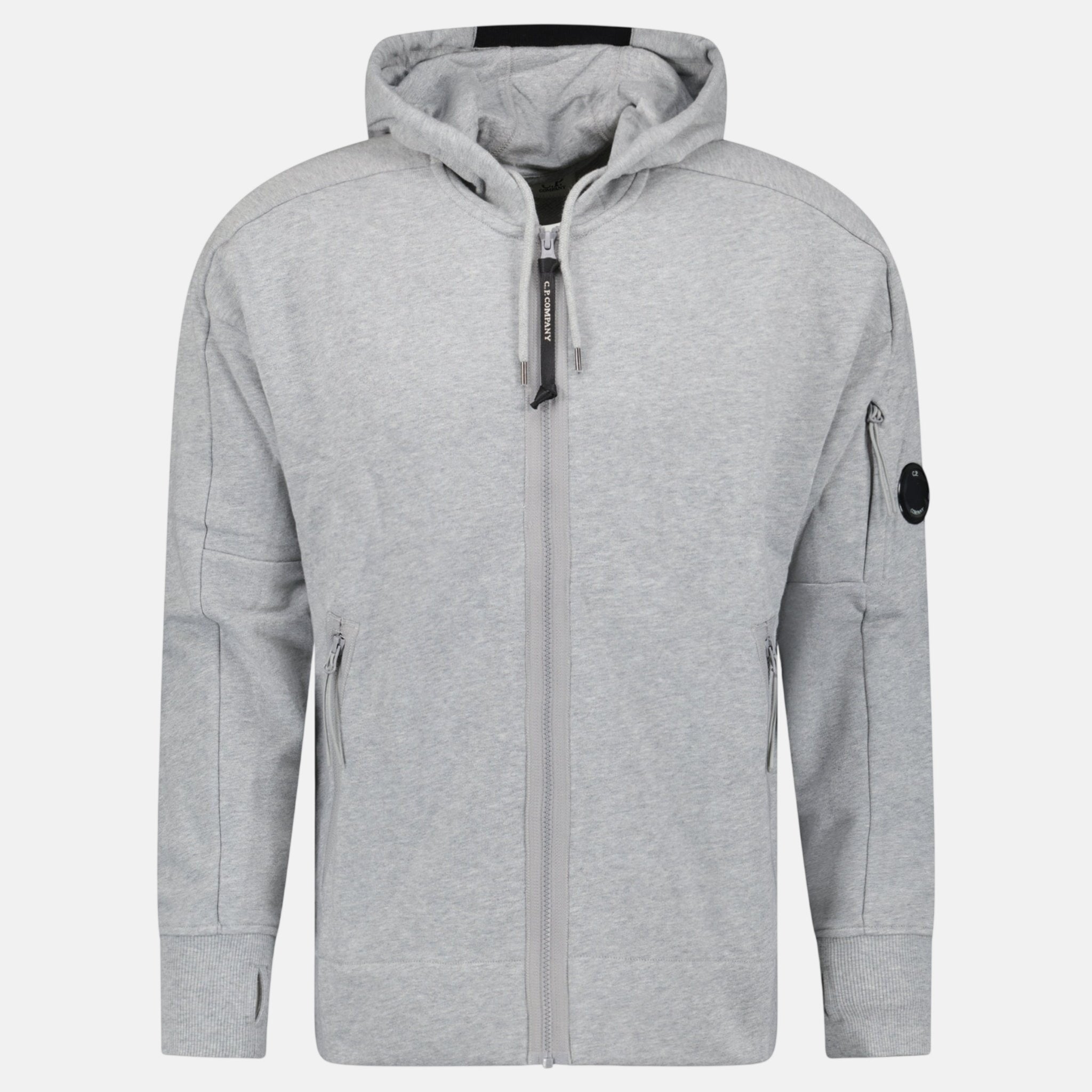 CP Company Diagonal Raised Fleece Full Zip Hooded Sweatshirt Grey Melange - C15 - northern threads uk