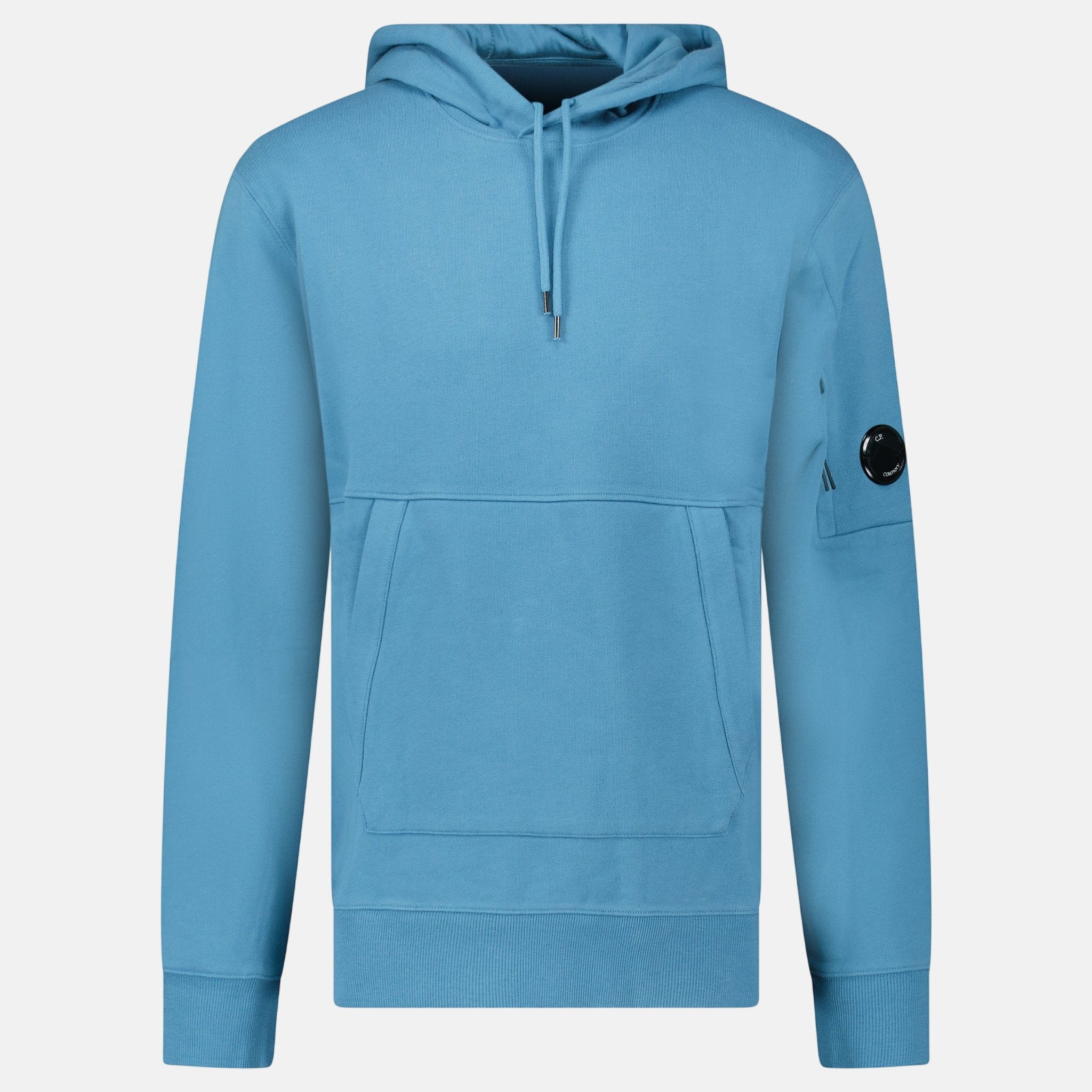 CP Company Diagonal Raised Fleece Hooded Lens Sweatshirt Aegean Blue - A6 - northern threads uk