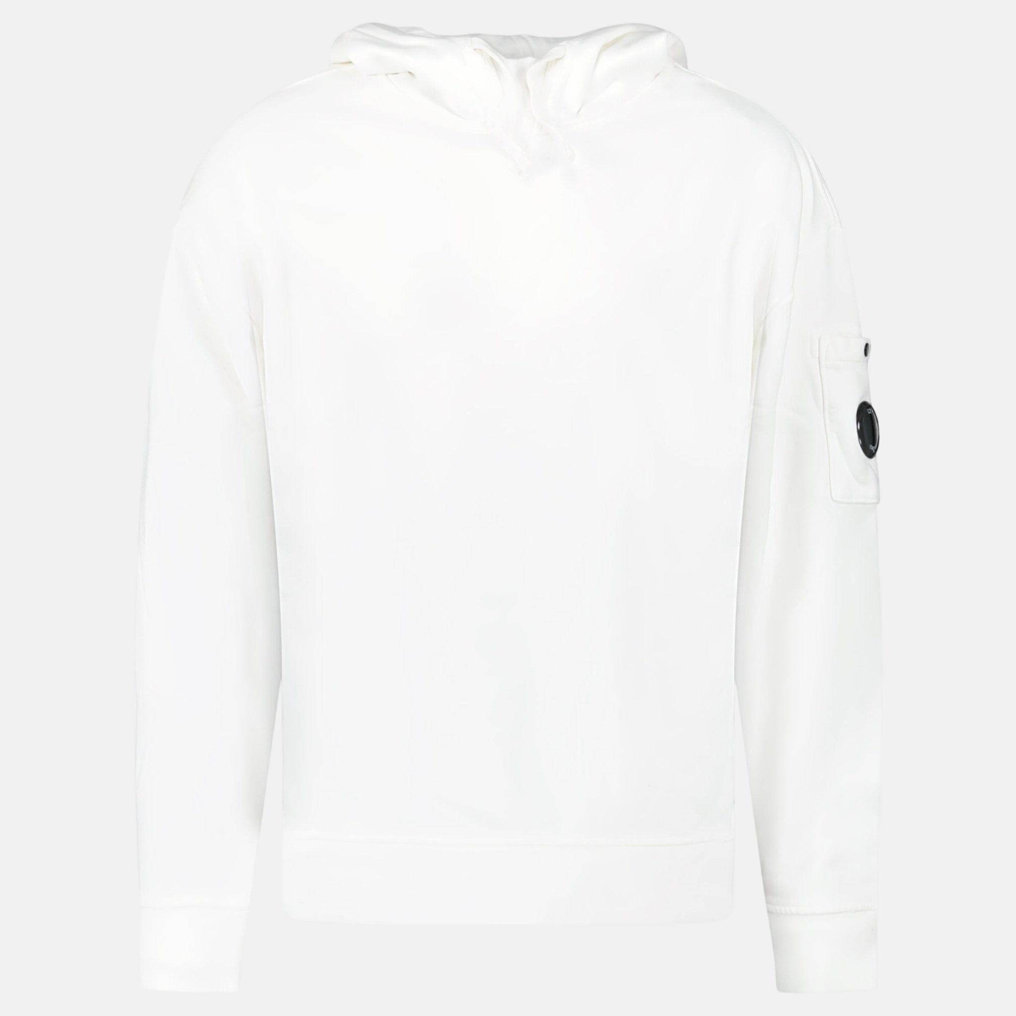 CP Company Diagonal Raised Fleece Lens Hooded Sweatshirt White - A2 - northern threads uk