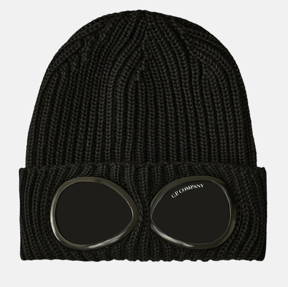 CP Company Extra Fine Merino Wool Goggle Beanie Hat Black - G5 - northern threads uk
