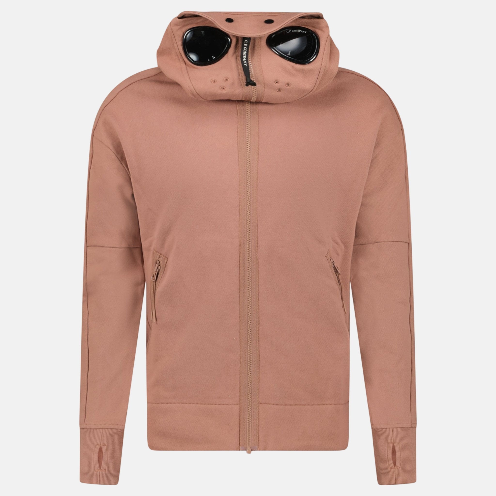 CP Company Hooded Explorer Goggle Zip Up Sweatshirt Light Brown - A36 - northern threads uk