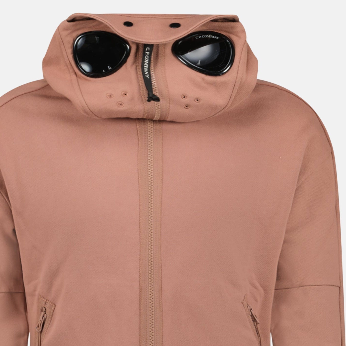 CP Company Hooded Explorer Goggle Zip Up Sweatshirt Light Brown - northern threads