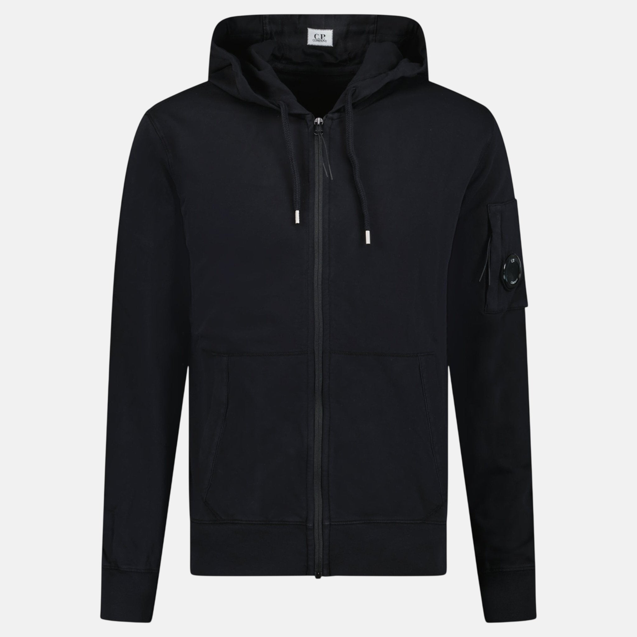 CP Company Light Fleece Lens Zip Hoodie Black - O6 - northern threads uk