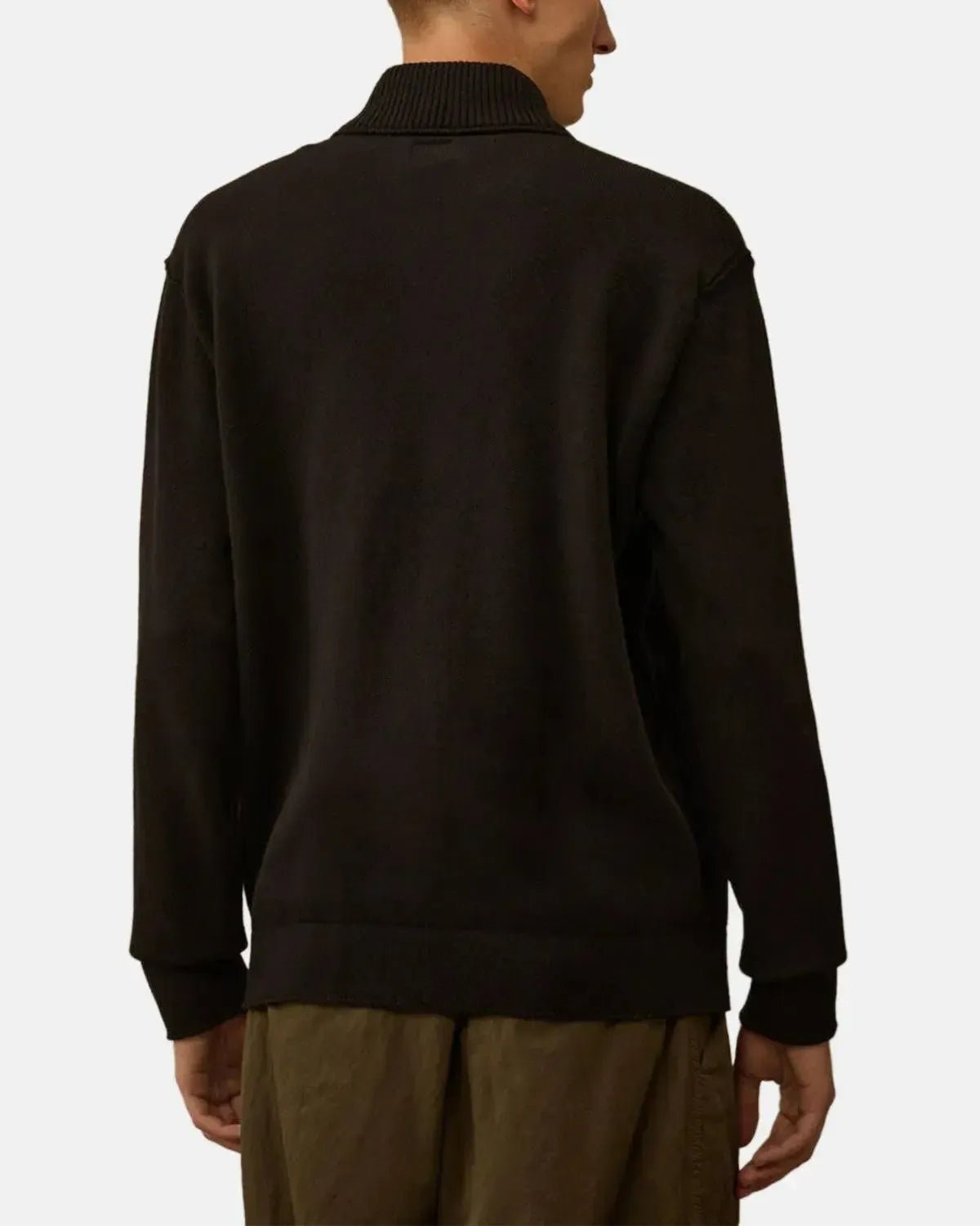 CP COMPANY SOFT COTTON STRETCH CHEST POCKET 1/4 ZIP KNIT BLACK - CP-COMPANY-19CMKN236A-110432A-999-M - northern threads uk