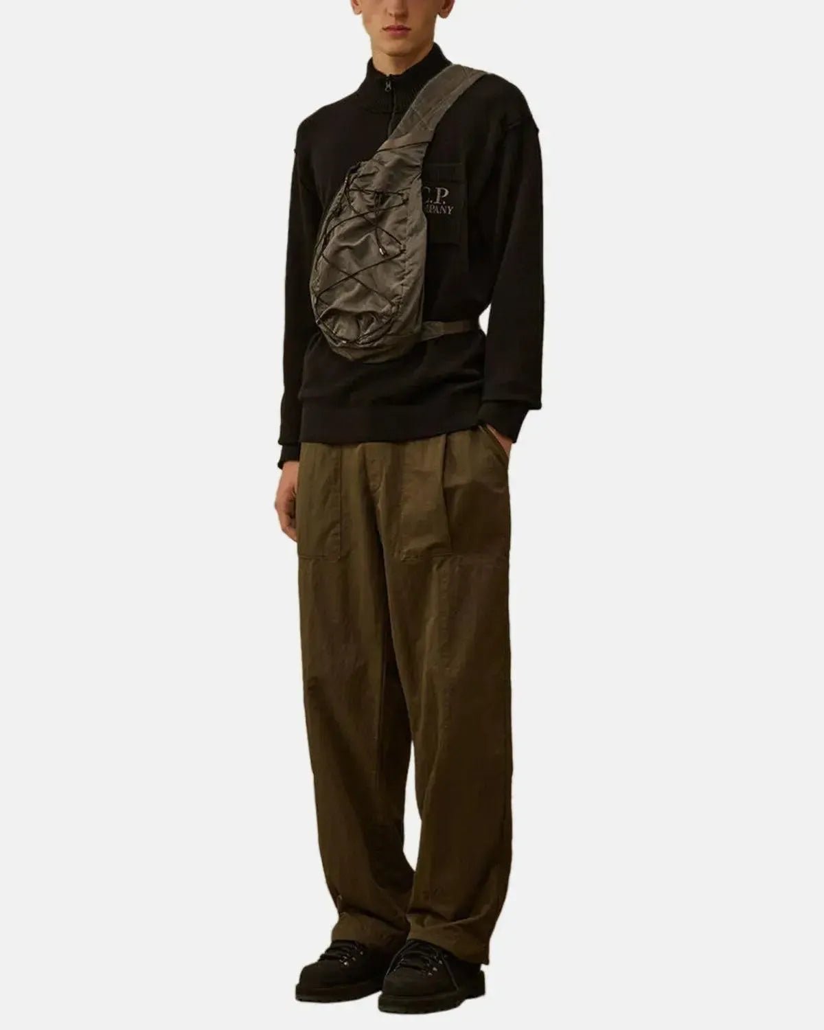 CP COMPANY SOFT COTTON STRETCH CHEST POCKET 1/4 ZIP KNIT BLACK - CP-COMPANY-19CMKN236A-110432A-999-M - northern threads uk