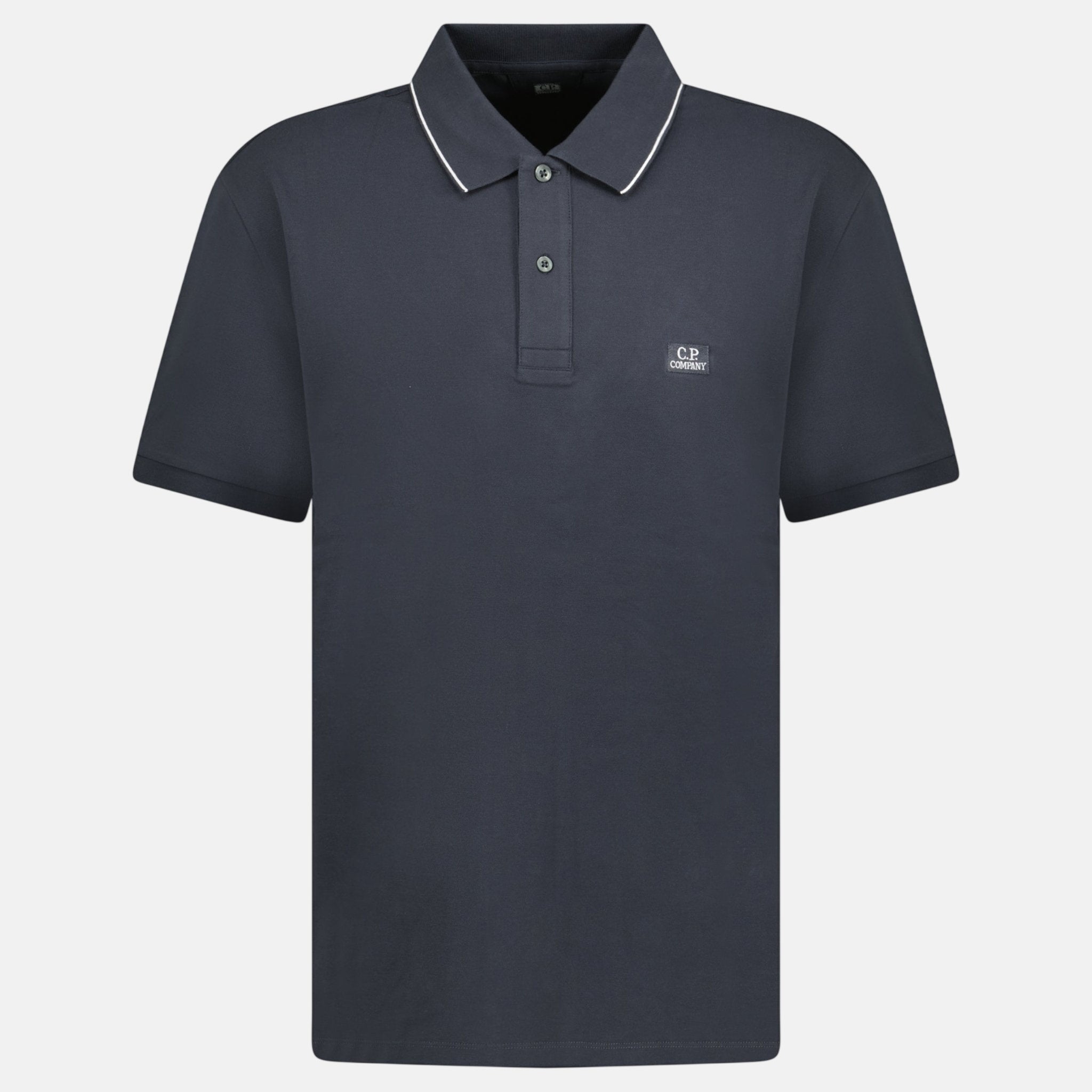 CP Company Stretch Piquet Striped Collar Polo Shirt Black Sand - A43 - northern threads uk