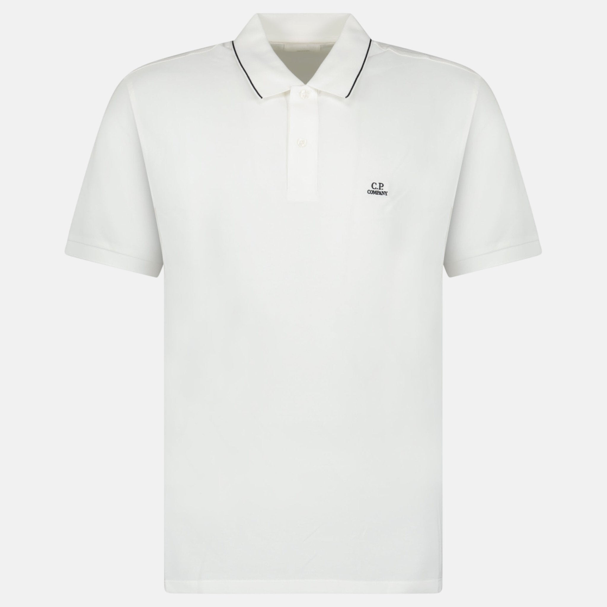 CP Company Stretch Piquet Striped Collar Polo Shirt White - C54 - northern threads uk