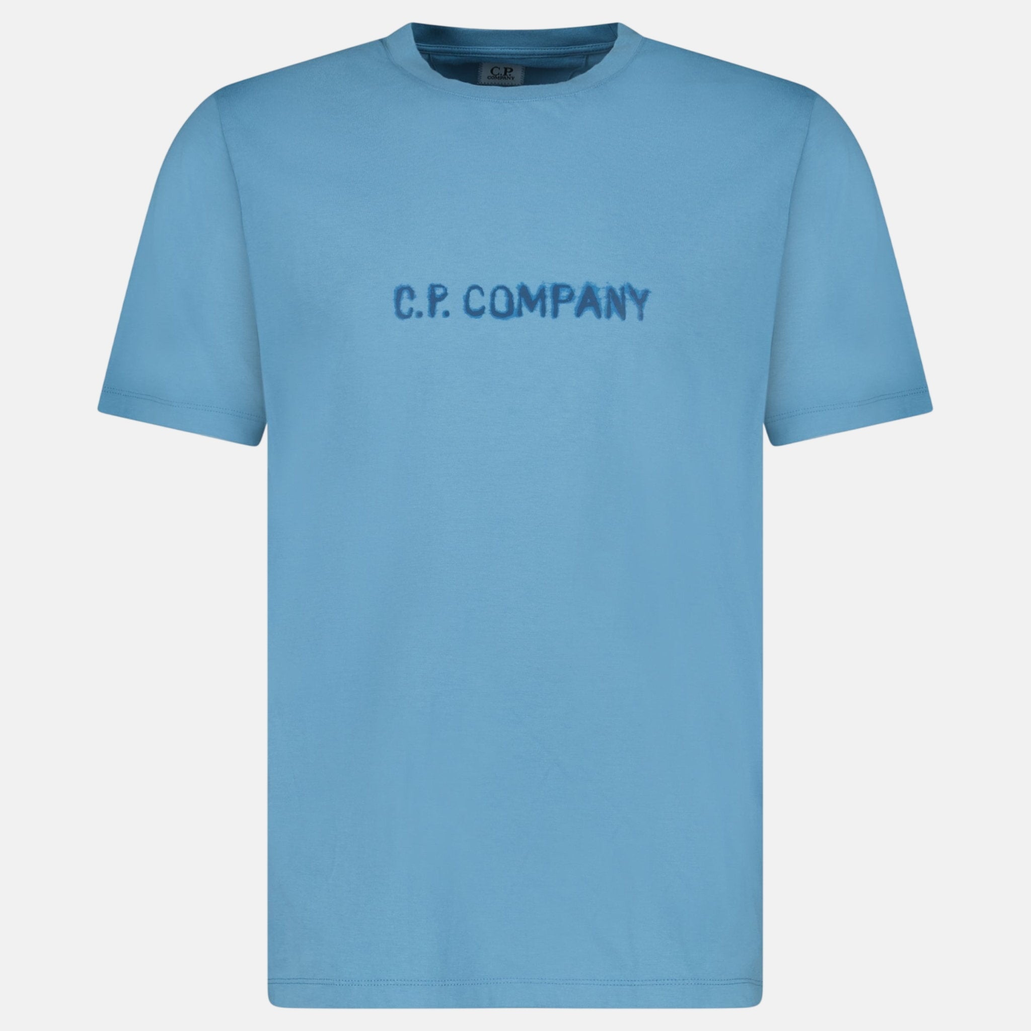 CP Company Text Logo T-Shirt Aegean Blue - C54 - northern threads uk