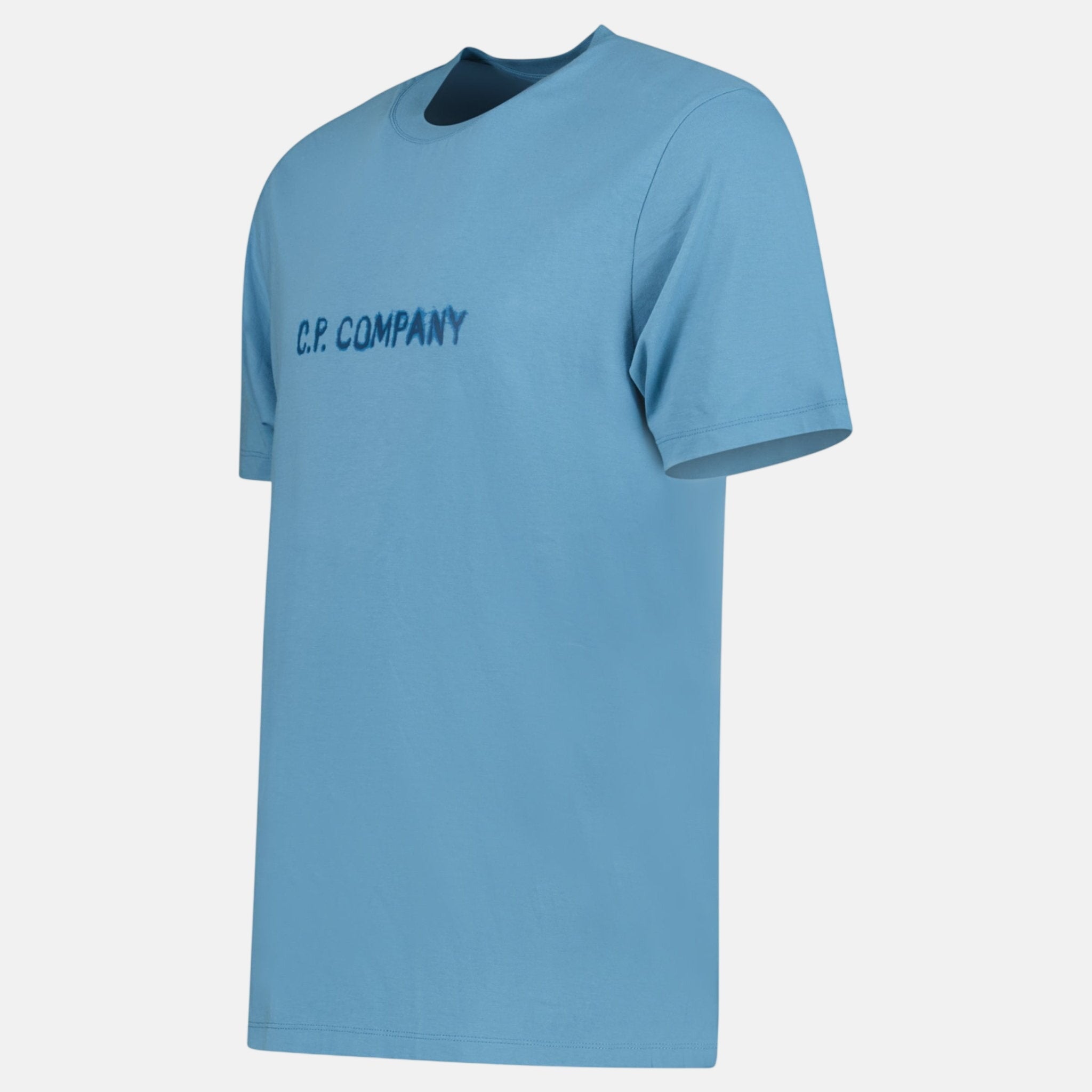 CP Company Text Logo T-Shirt Aegean Blue - C54 - northern threads uk