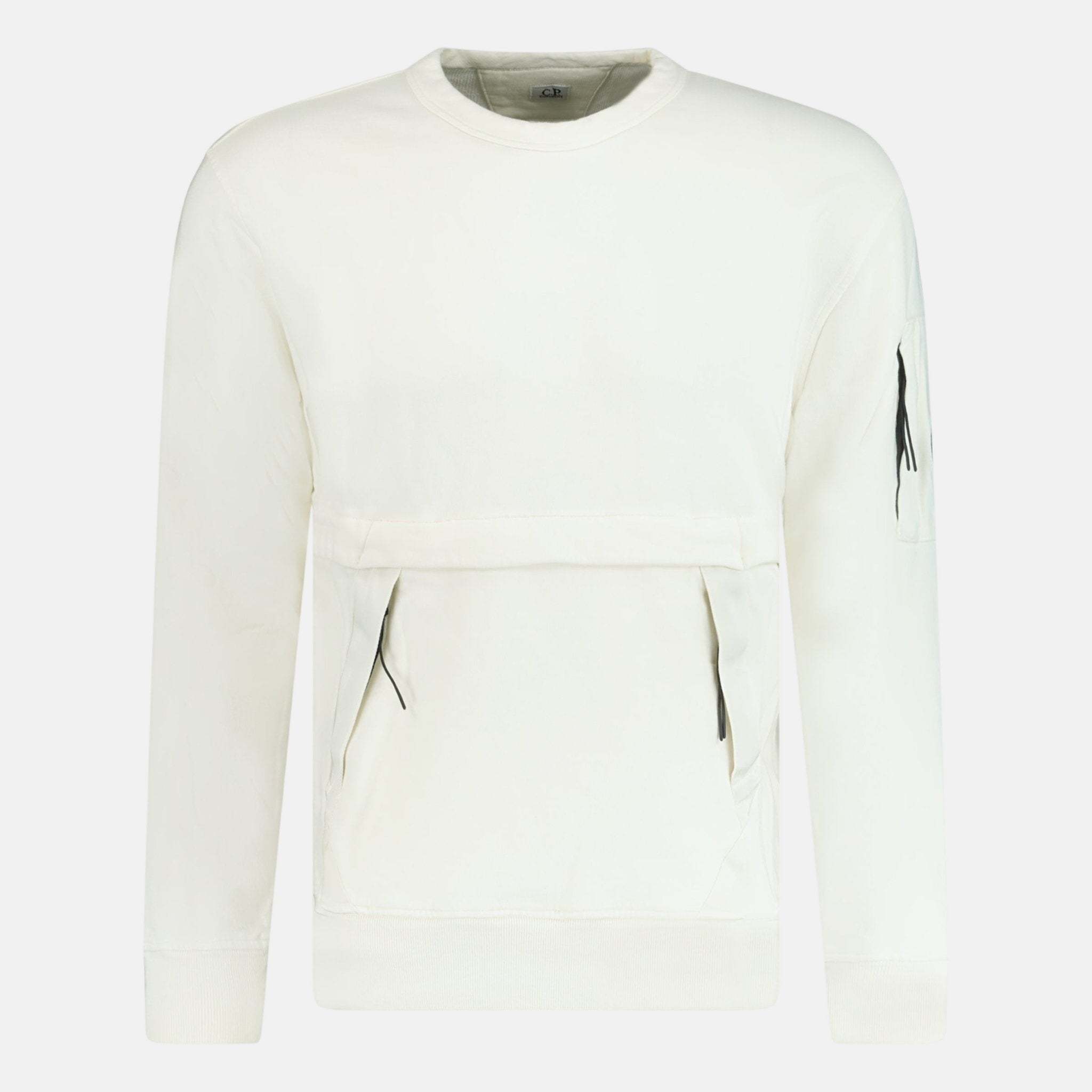 CP Company Zip - Pocket Lens Sweatshirt White - A80 - northern threads uk