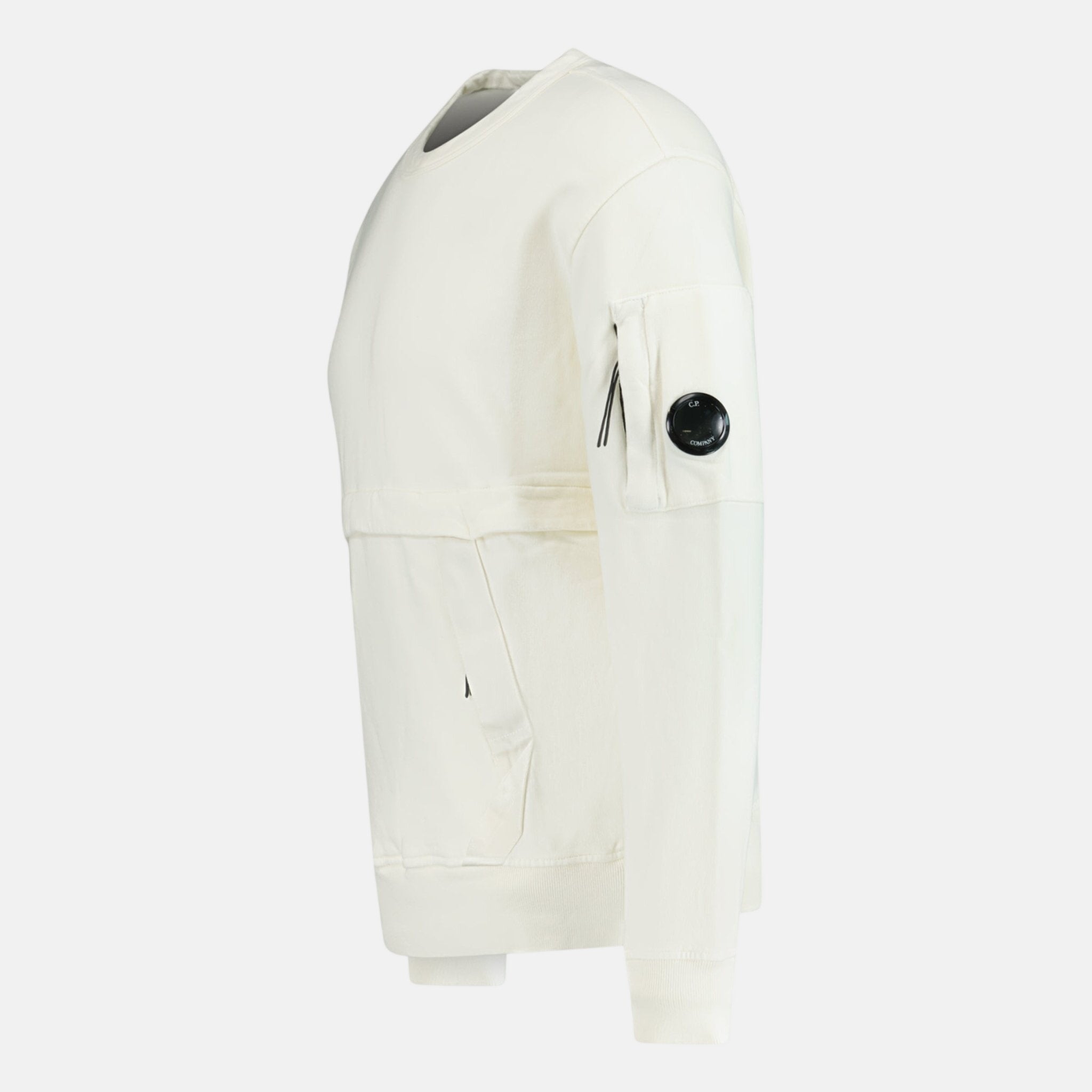 CP Company Zip - Pocket Lens Sweatshirt White - northern threads