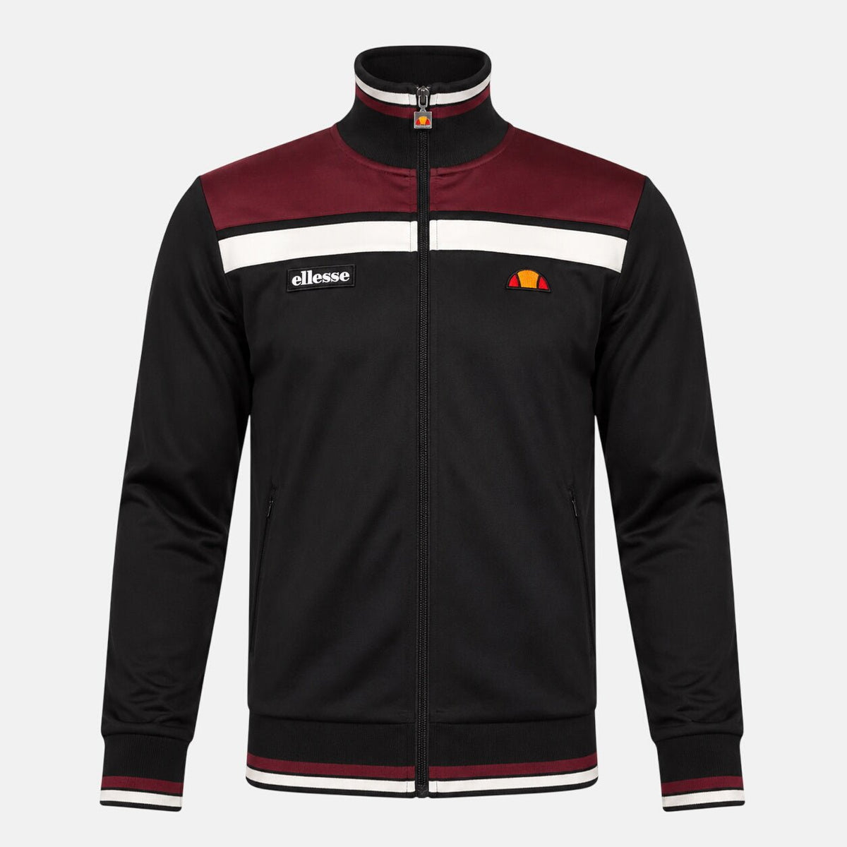 Ellesse Vignola Track Top Jacket Black/Burgundy | Northern Threads Designer Menswear