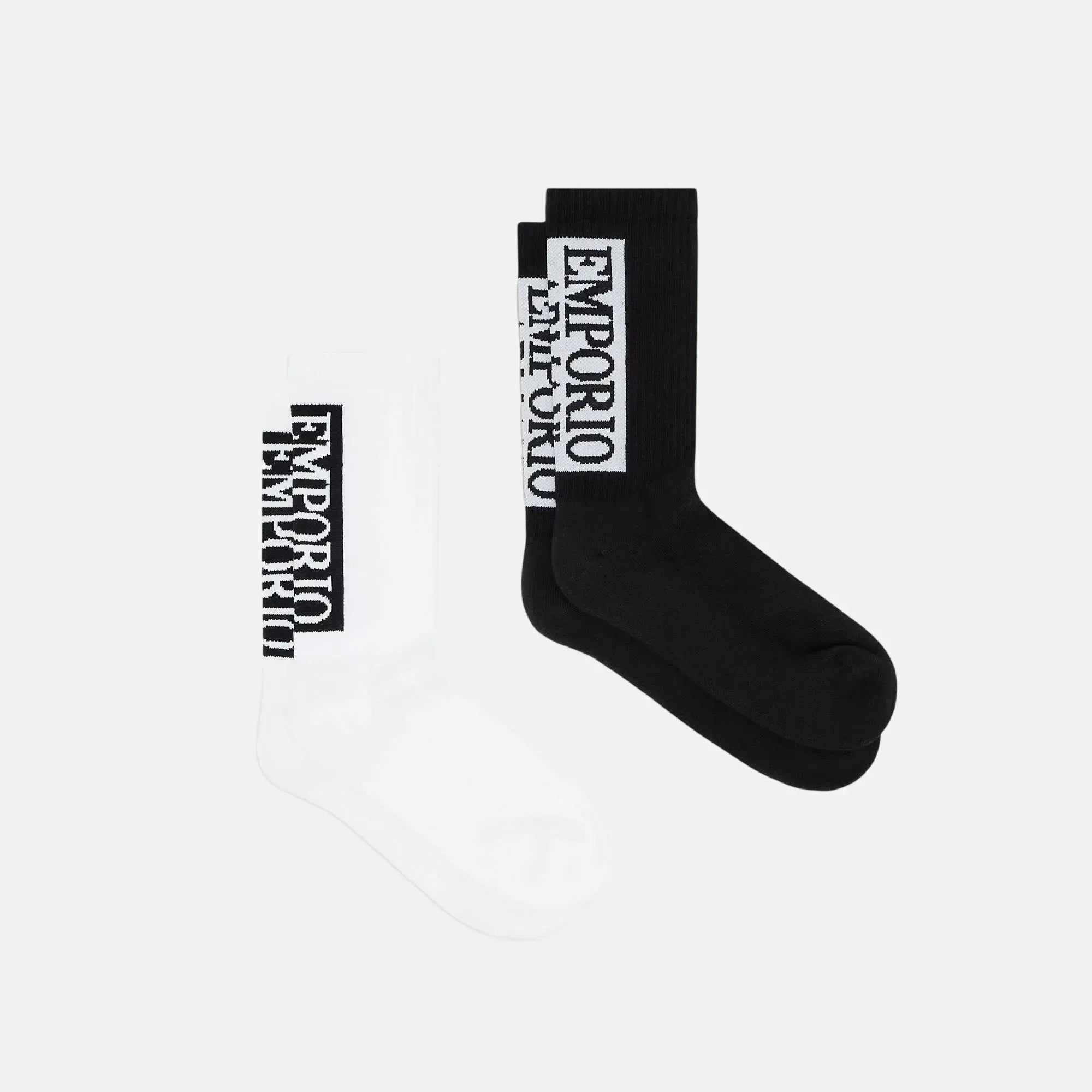 Emporio Armani 2 Pack Large Logo Ribbed Socks Black White - SPR688-One size - northern threads uk
