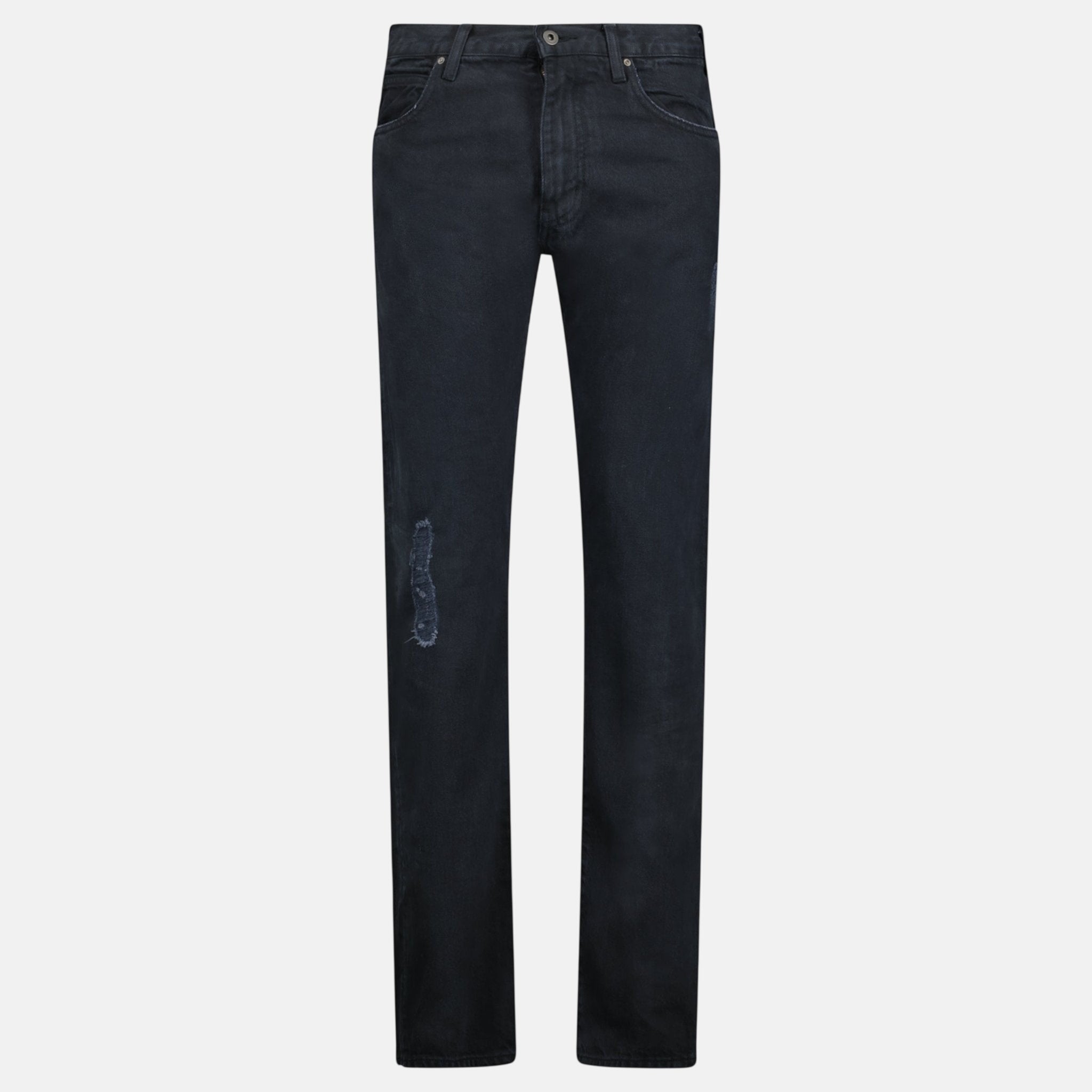 Emporio Armani J45 Slim Fit 5 Pocket Silver Logo Distressed Patch Jeans Black - A11 - northern threads uk