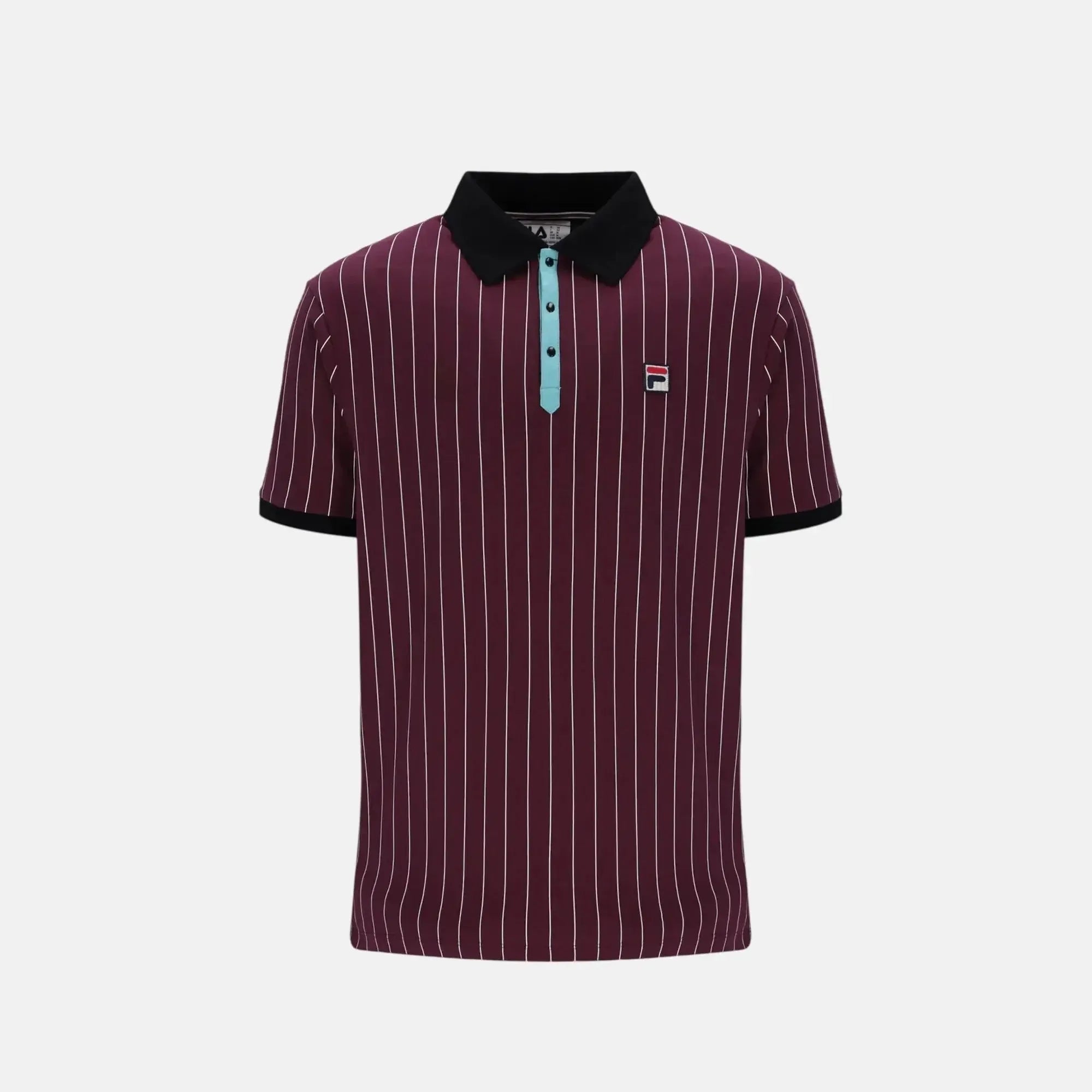 Fila BB1 Classic Striped Polo Shirt Fig Milky Blue Gardenia Black - SPR856-M - northern threads uk