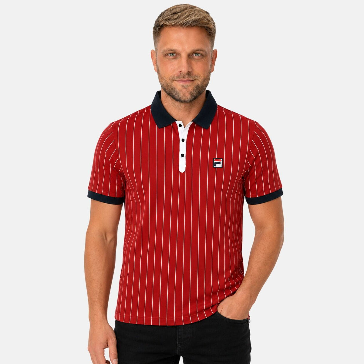 Fila BB1 Classic Striped Polo Shirt Sun Dried Tomato/Black/White | Northern Threads Designer Menswear
