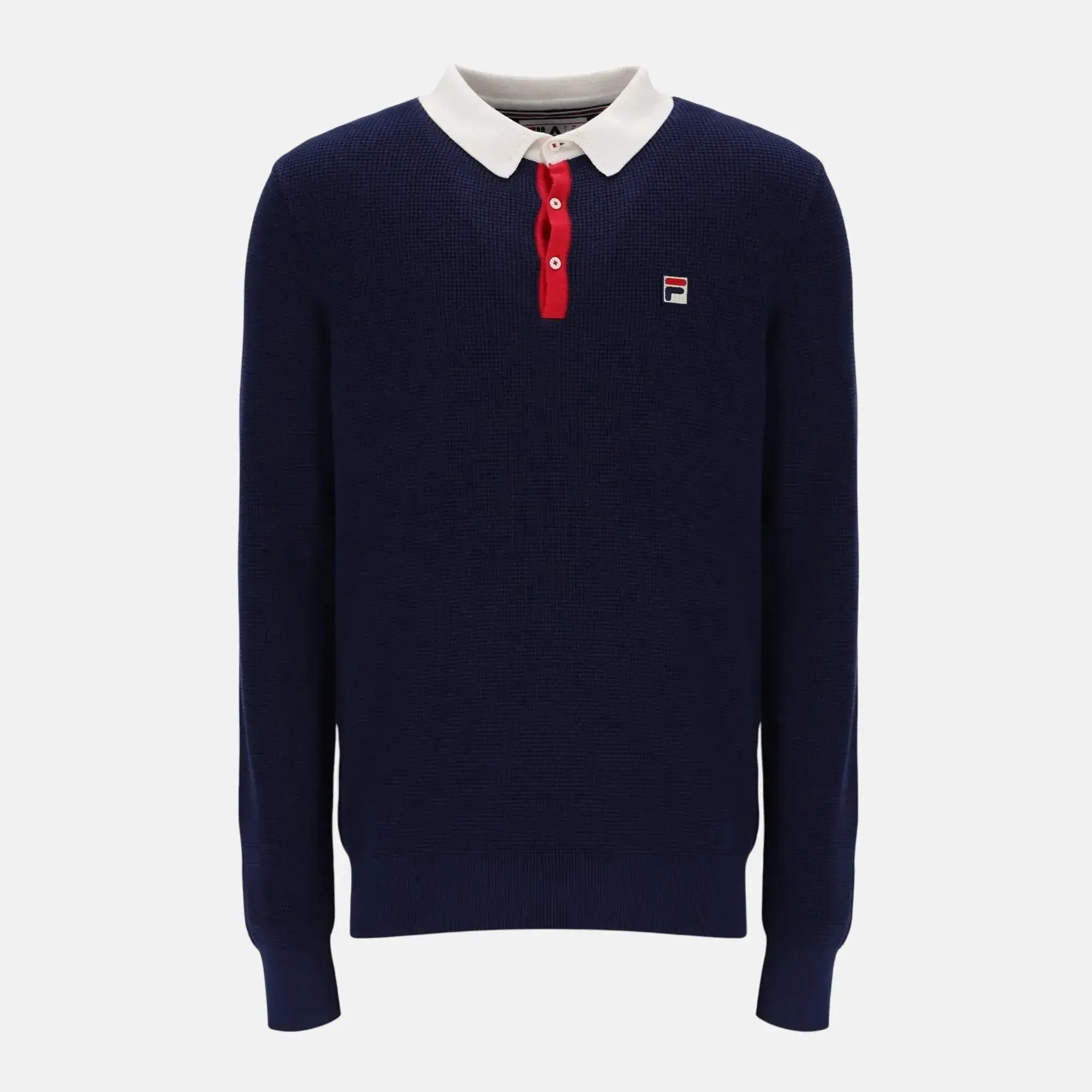 Fila Nowell Waffle Knit Long Sleeve Polo Shirt Fila Navy Gardenia Fila Red - SPR748-M - northern threads uk