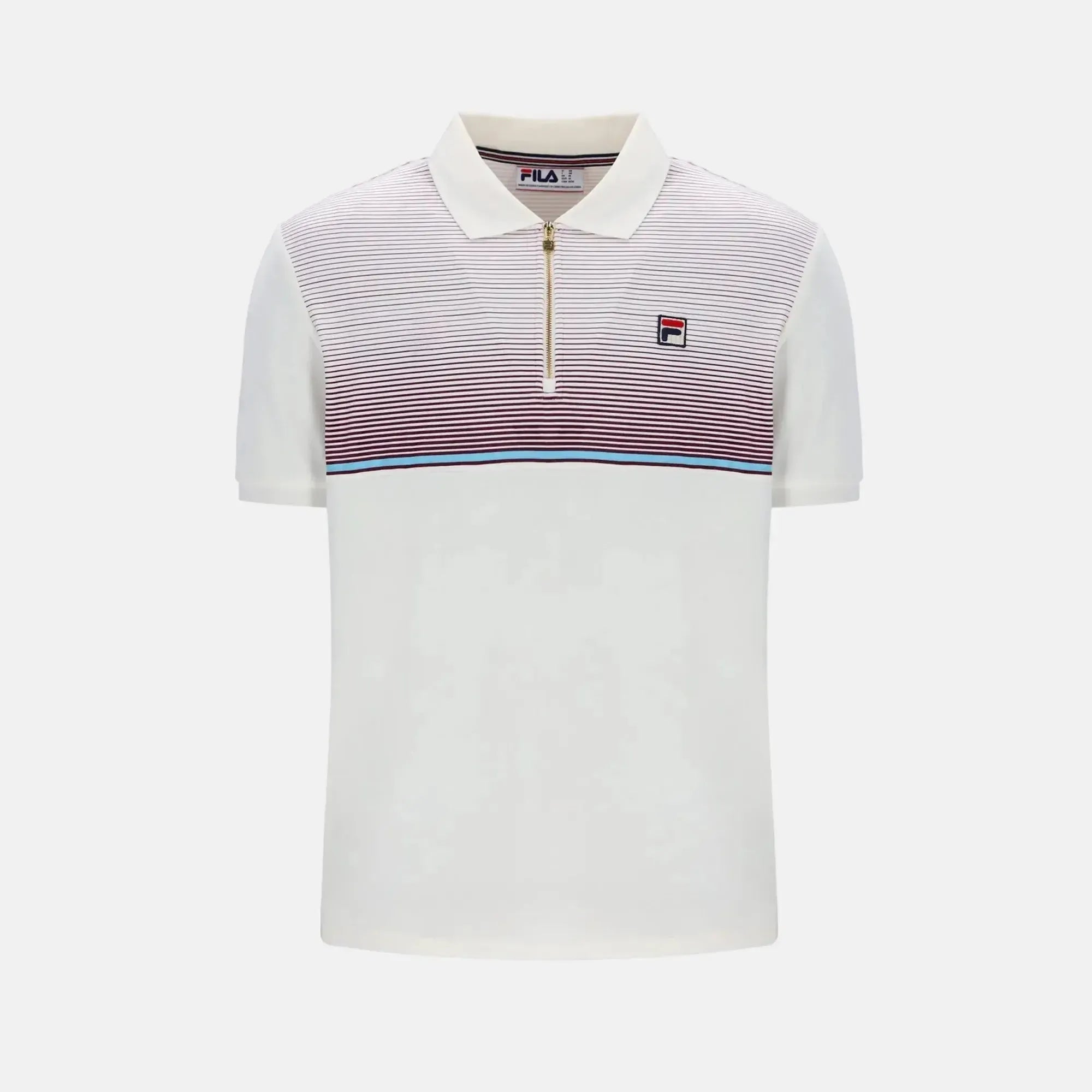 Fila Paco Zip Stripe Velour Polo Shirt Gardenia Fig Milky Blue - SPR866-M - northern threads uk
