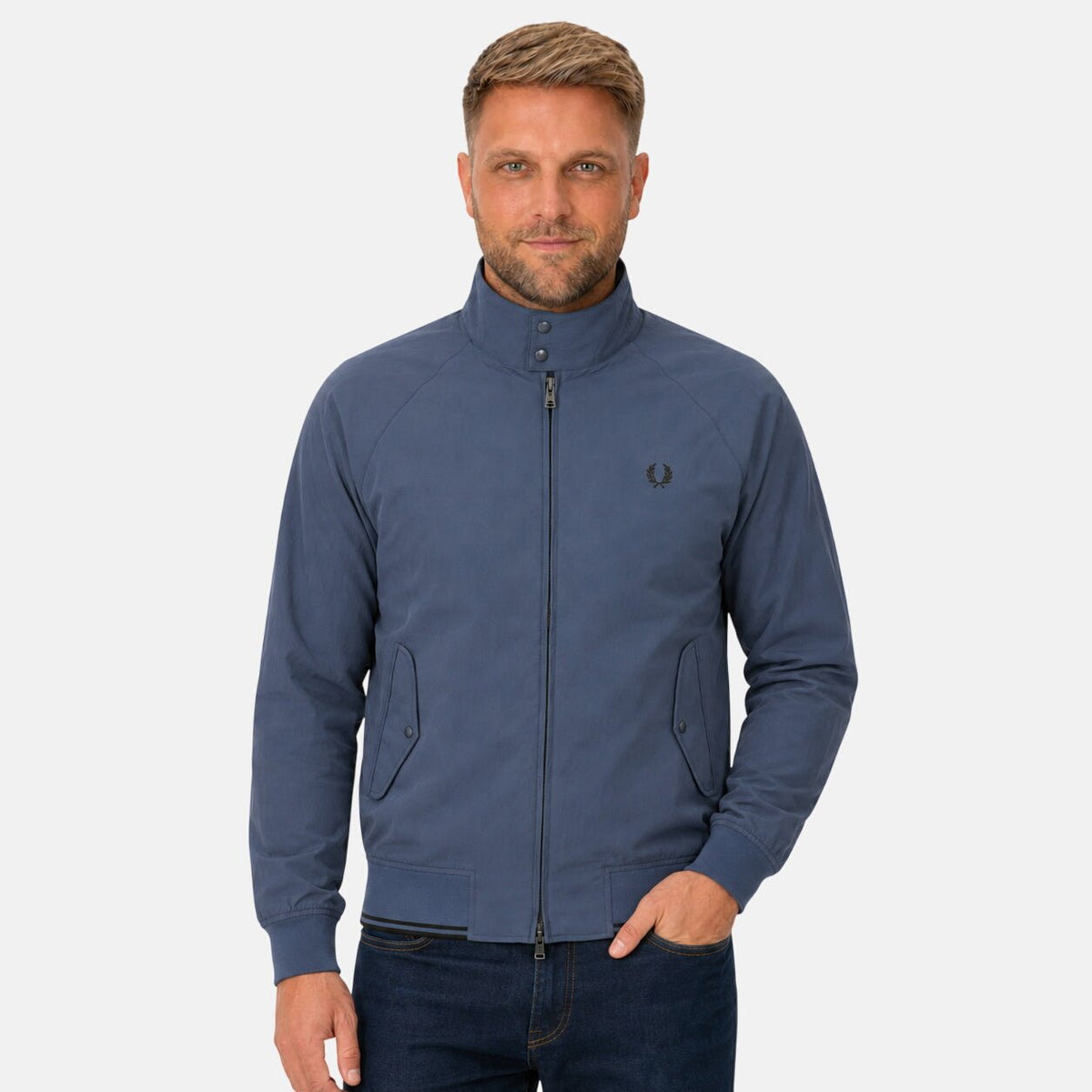 Fred Perry Crinkle Harrington Jacket Dark Airforce | Northern Threads Designer Menswear