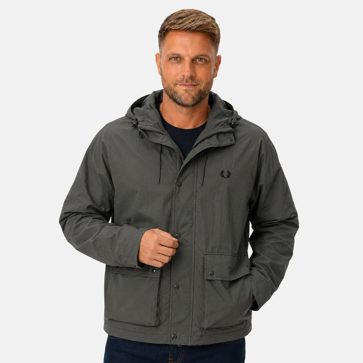 Fred Perry Cropped Ripstop Parka Jacket Field Green | Northern Threads Designer Menswear