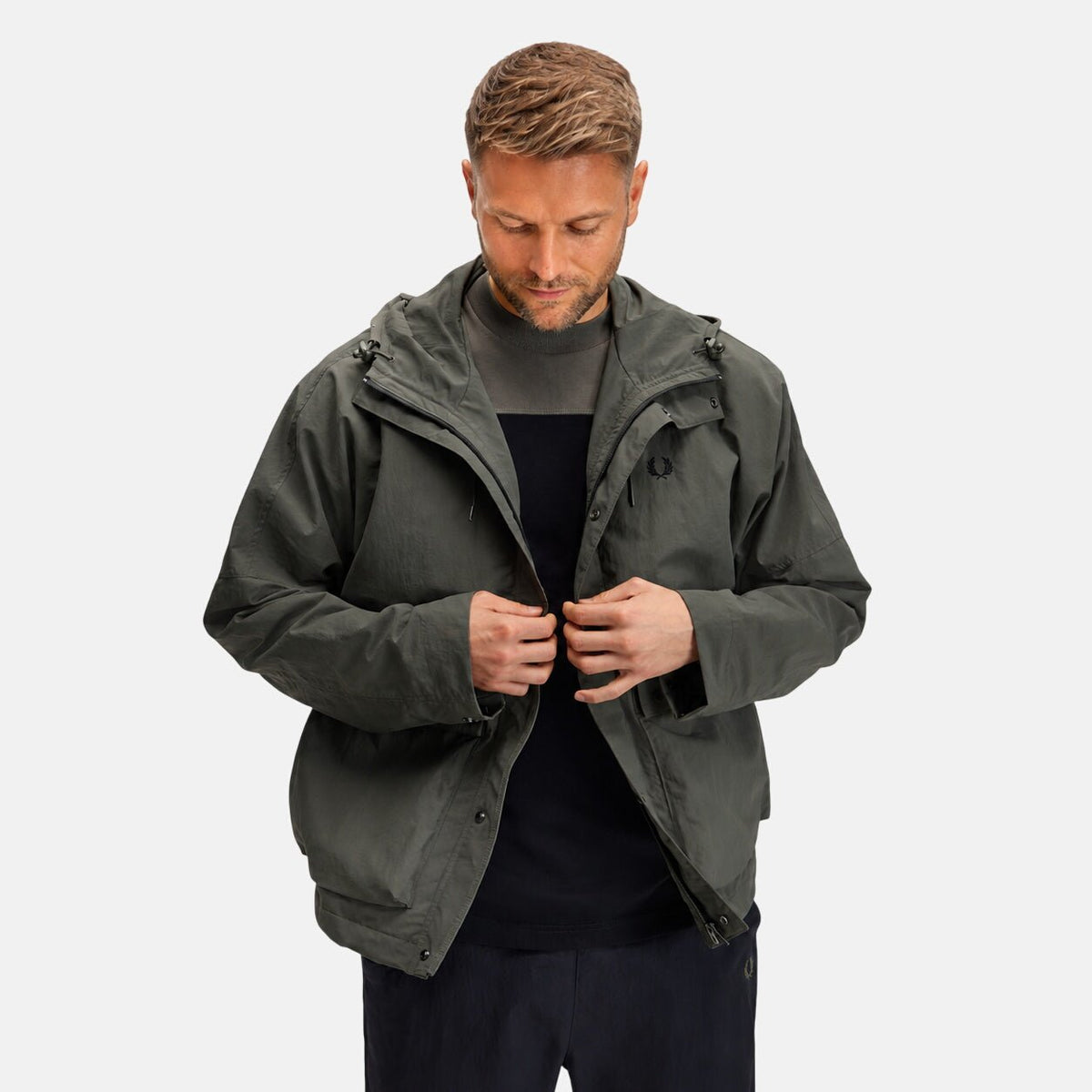 Fred Perry Cropped Ripstop Parka Jacket Field Green | Northern Threads Designer Menswear