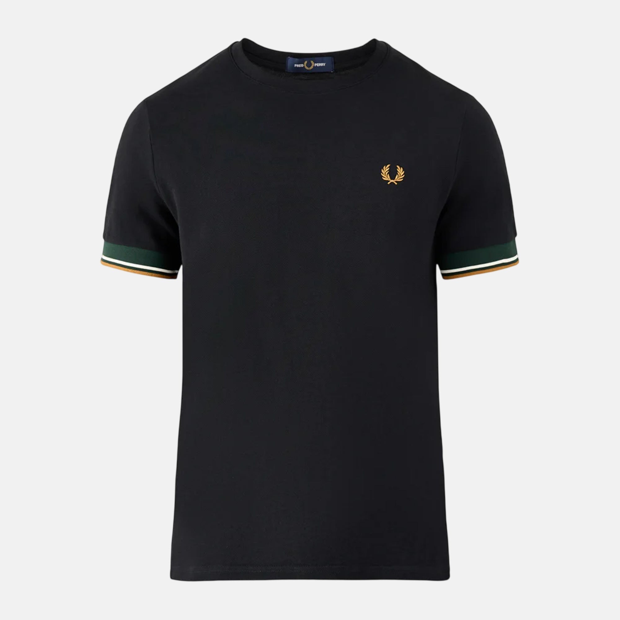 Fred Perry Twin Tipped Cuff T-Shirt Black Green Caramel - SPR1058-M - northern threads uk
